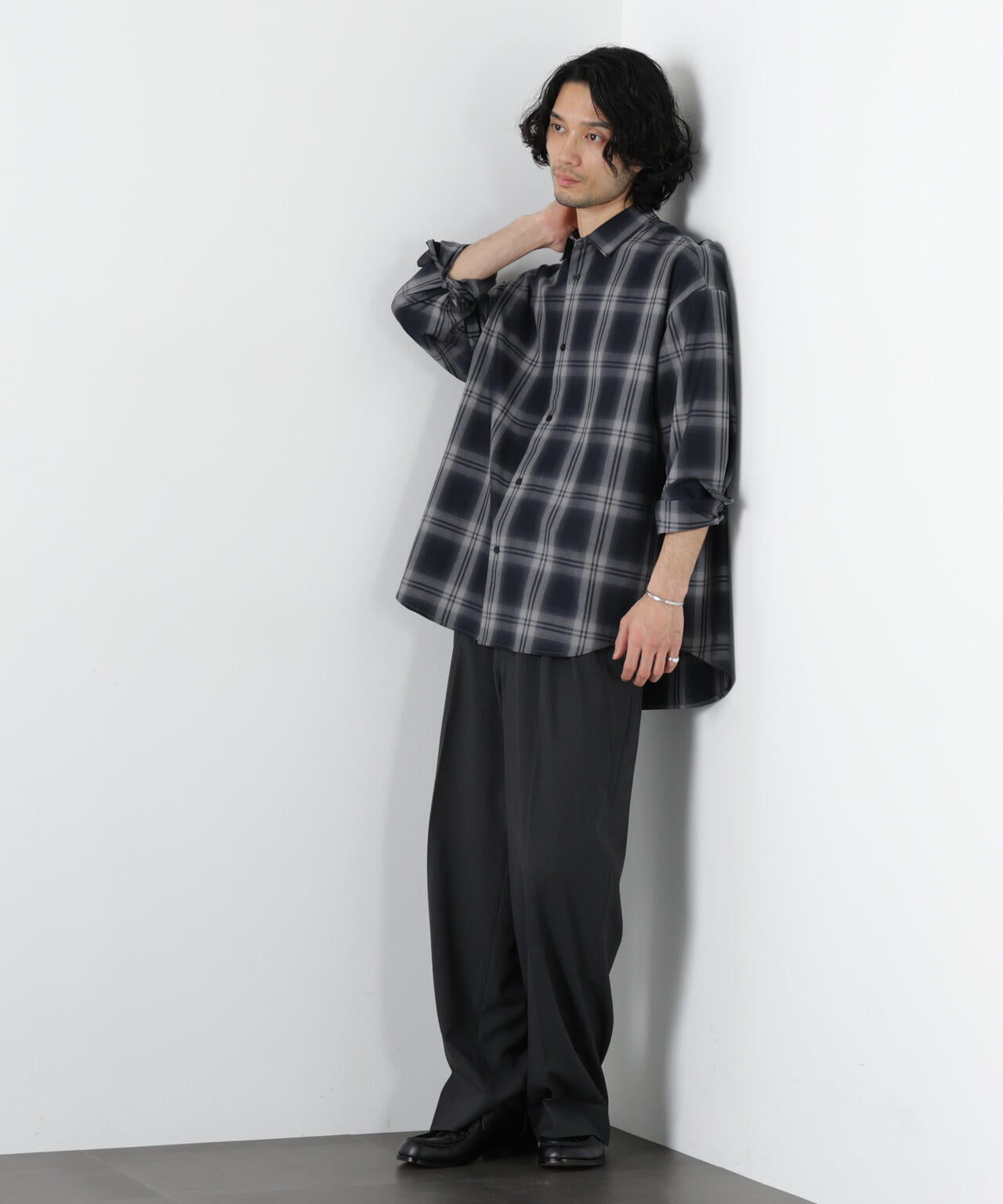 ビッグドレープチェックシャツ 長袖