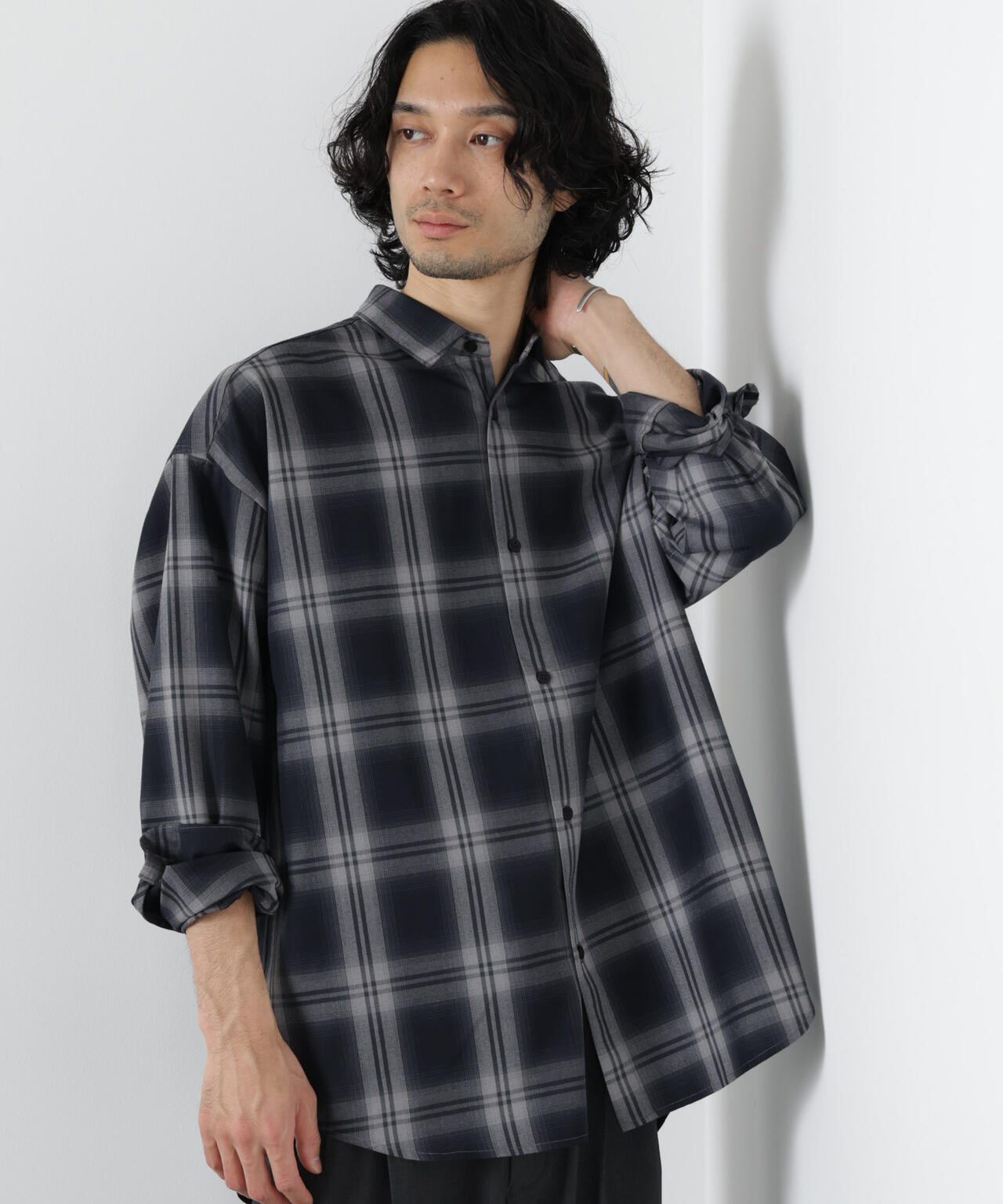 ビッグドレープチェックシャツ 長袖