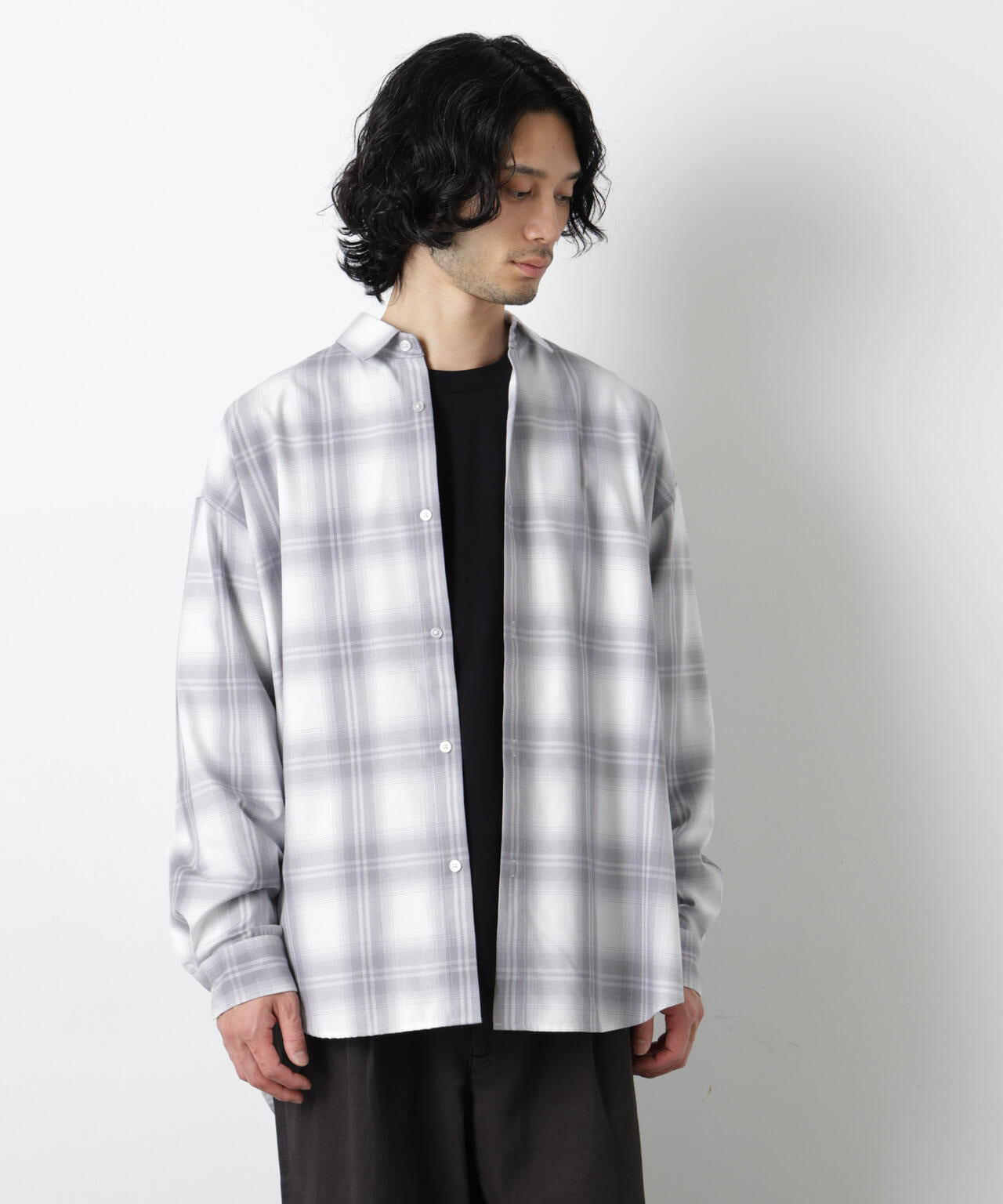 ビッグドレープチェックシャツ 長袖