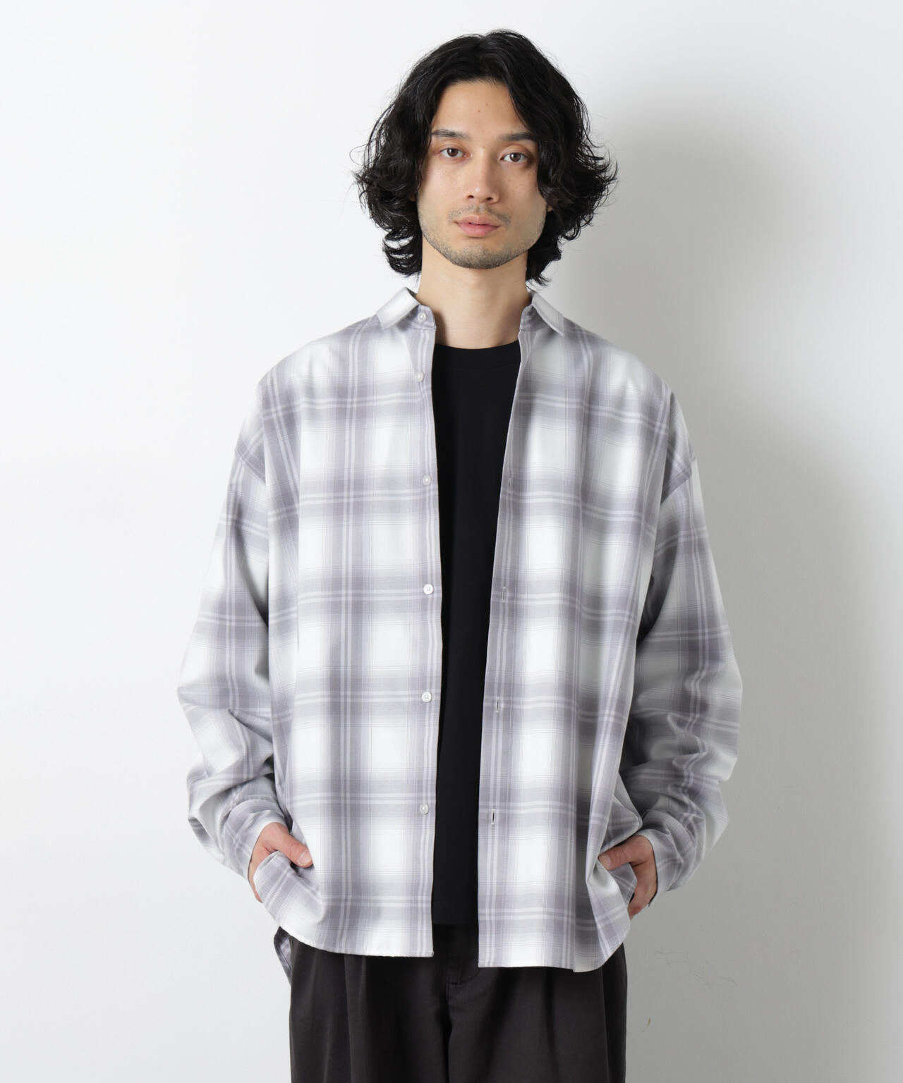 ビッグドレープチェックシャツ 長袖