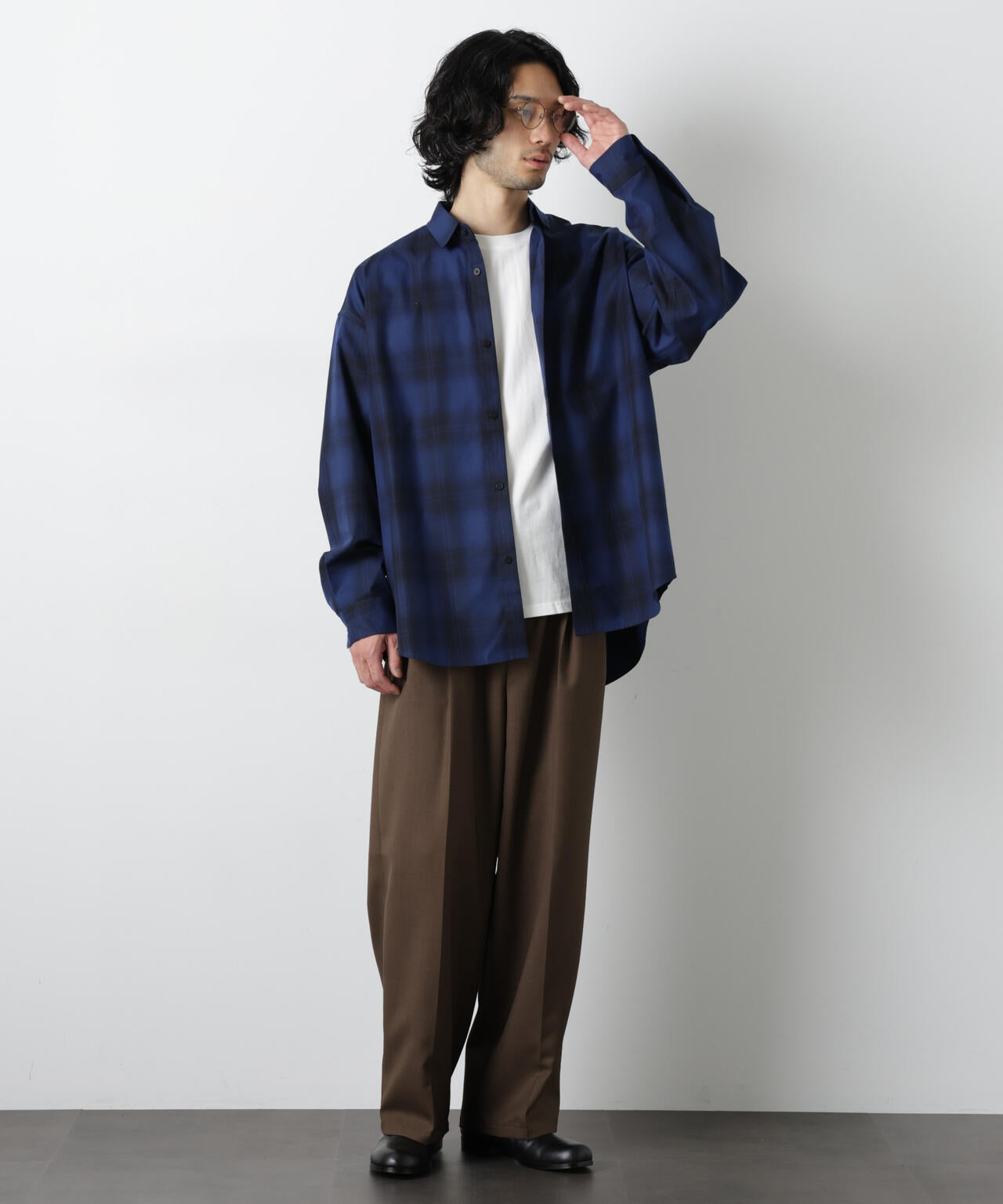 ビッグドレープチェックシャツ 長袖