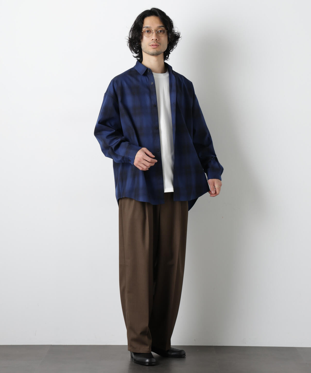 ビッグドレープチェックシャツ 長袖