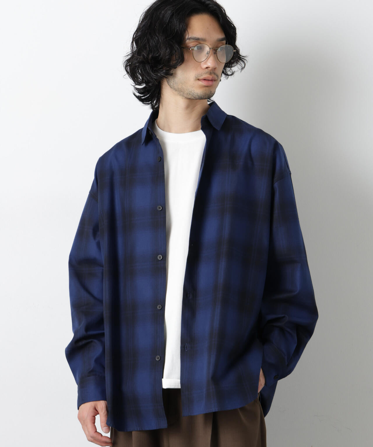 ビッグドレープチェックシャツ 長袖