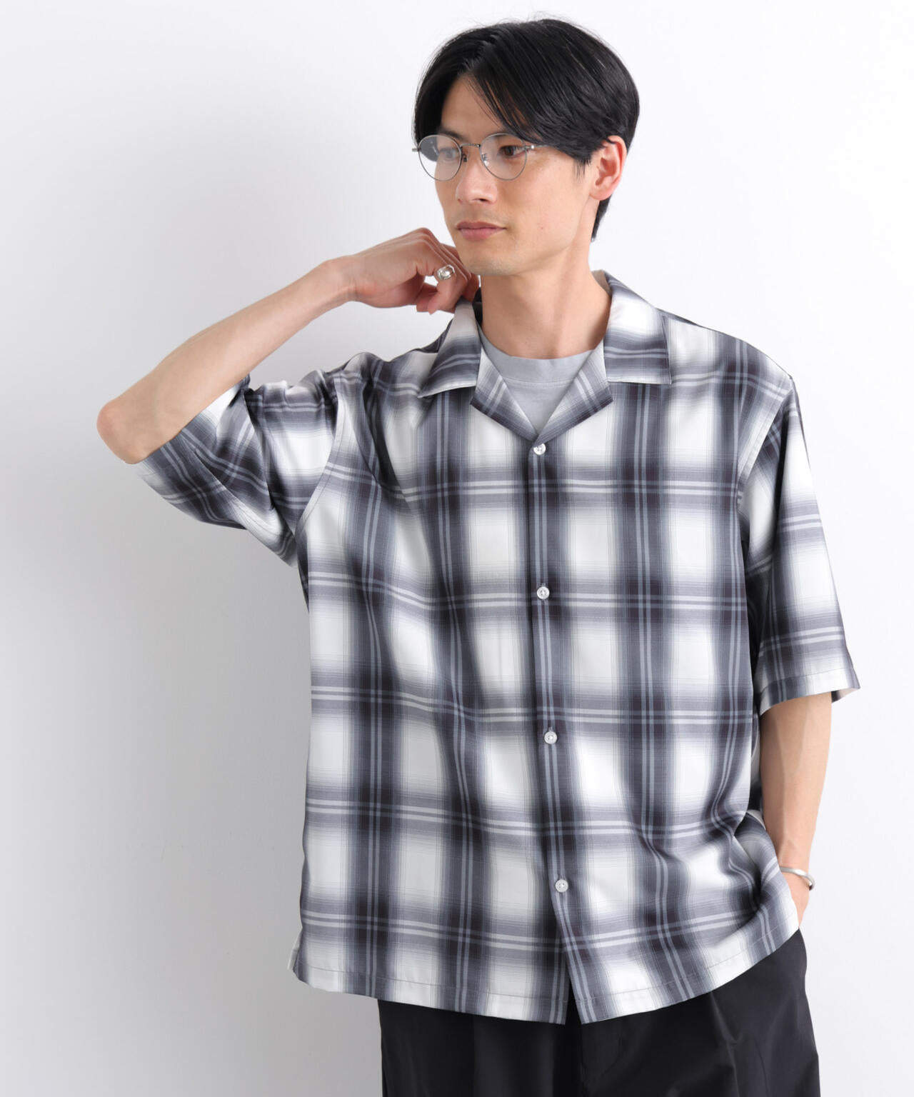 オンブレーチェックシャツ 半袖