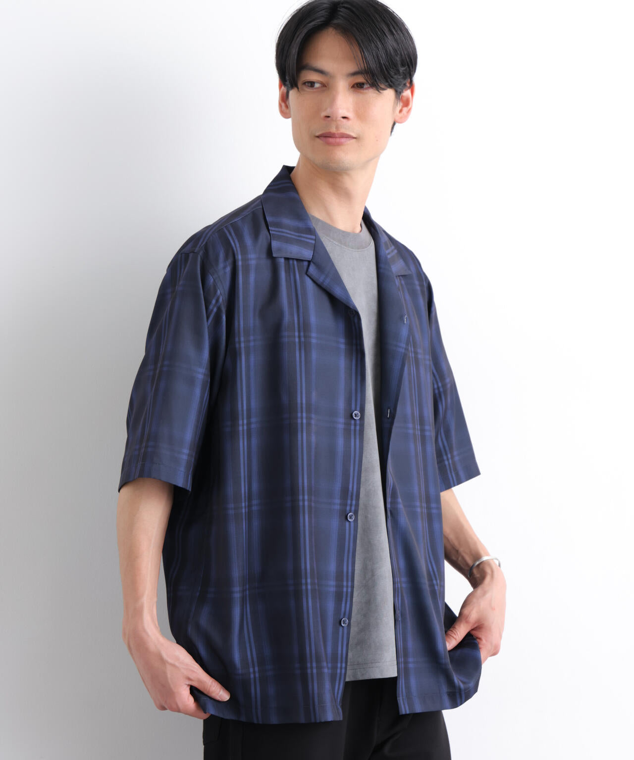 オンブレーチェックシャツ 半袖