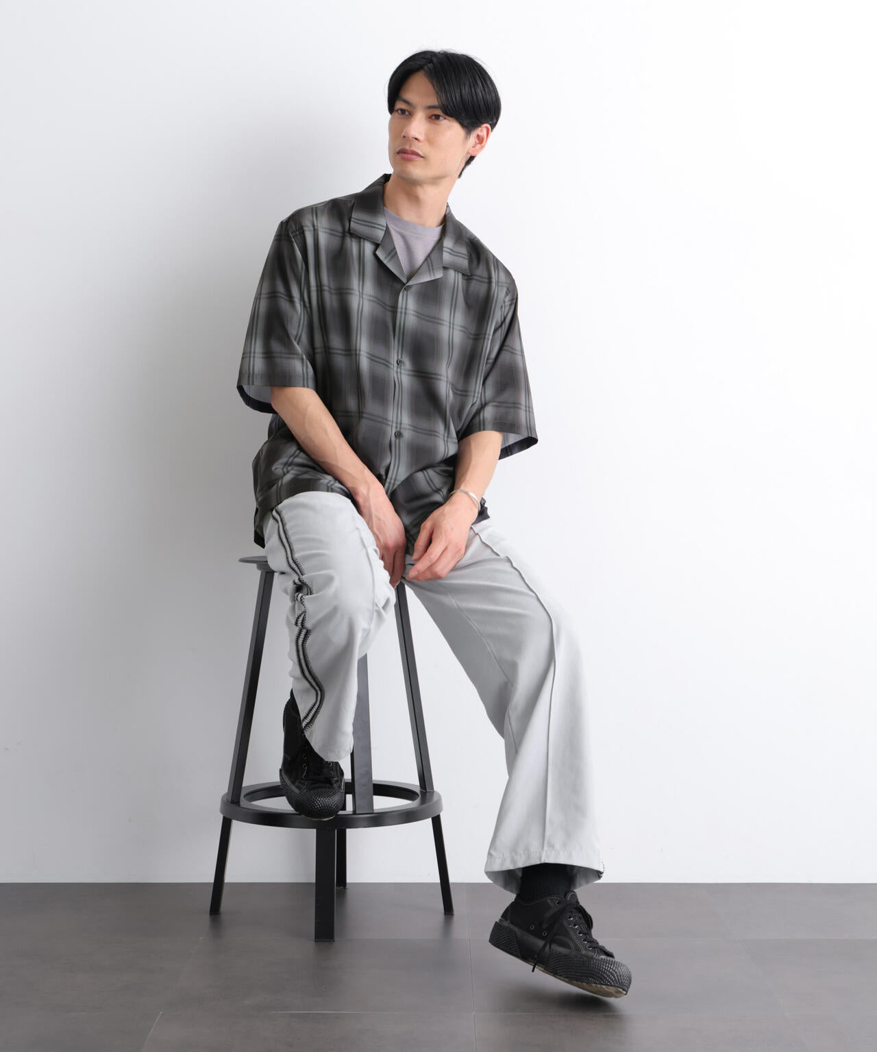 オンブレーチェックシャツ 半袖