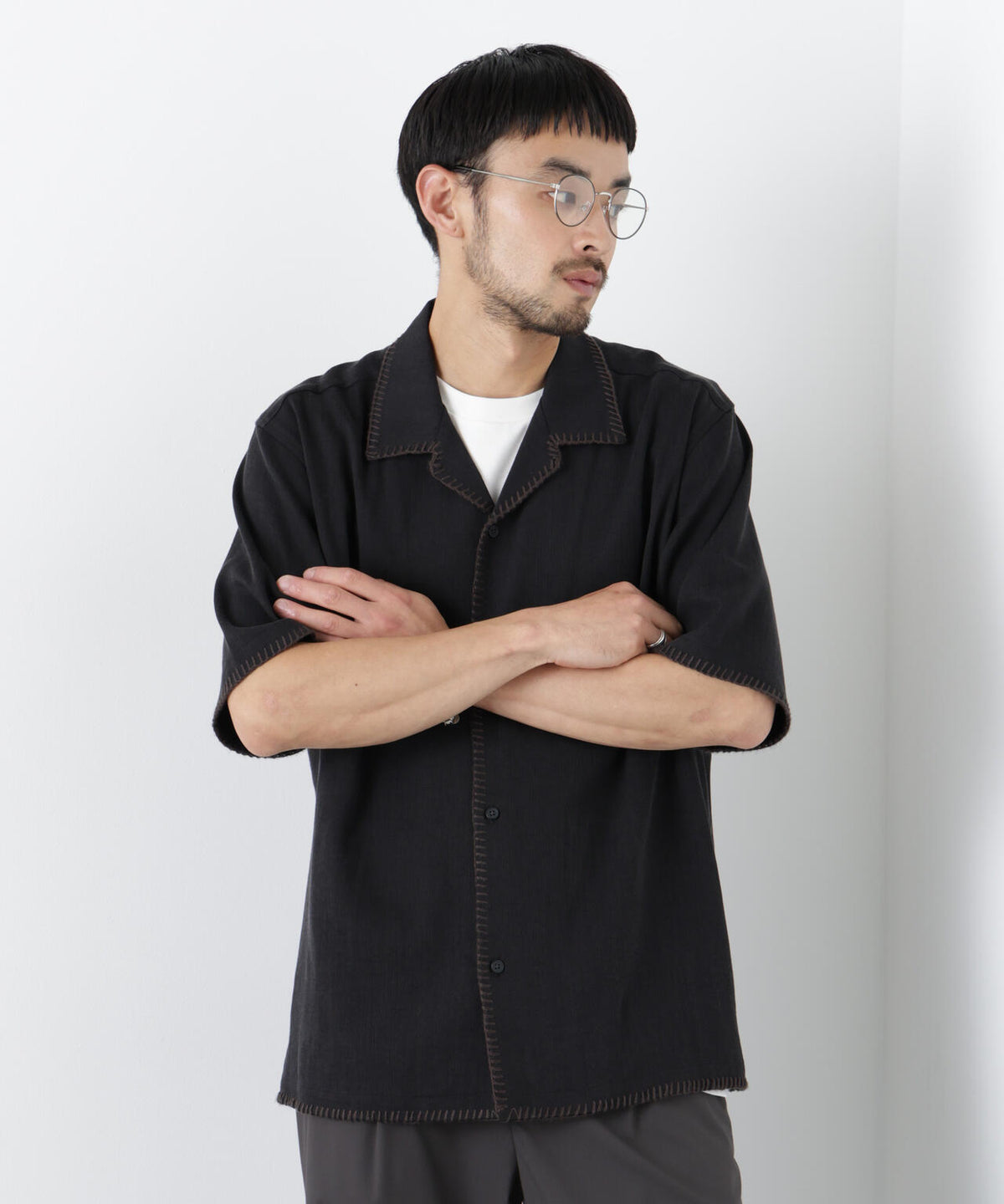 ブランケットステッチシャツ 半袖