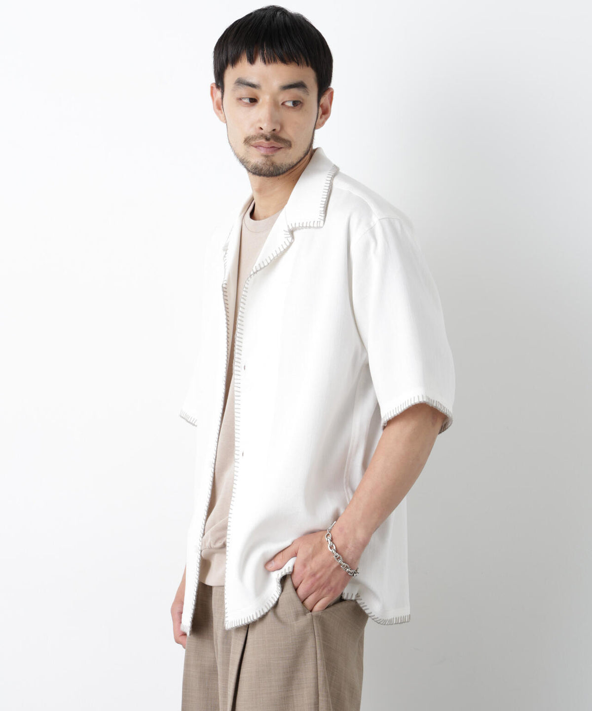 ブランケットステッチシャツ 半袖