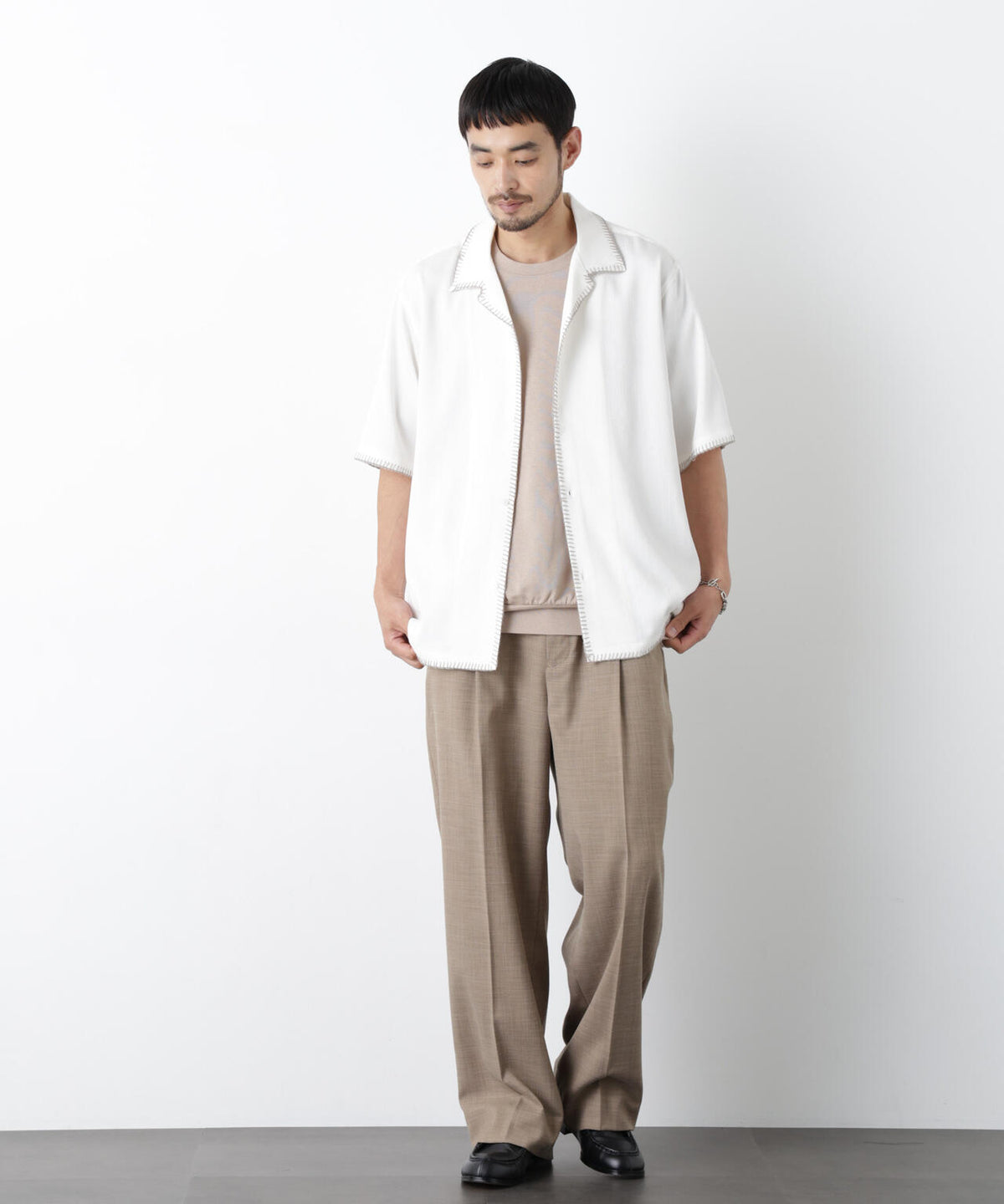 ブランケットステッチシャツ 半袖