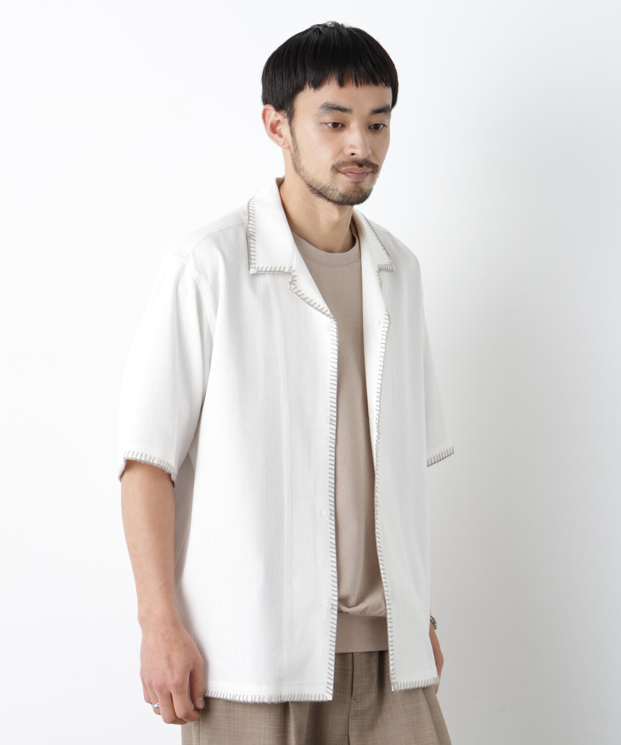 ブランケットステッチシャツ 半袖