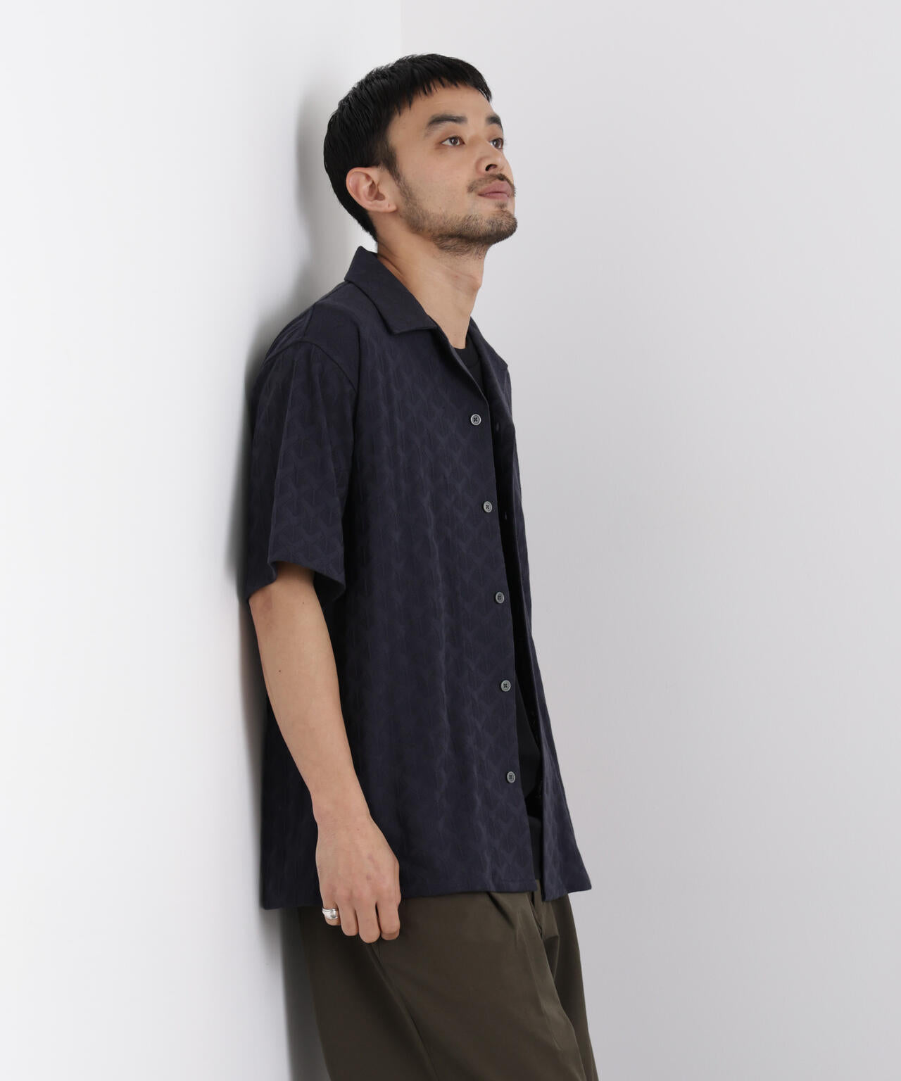 WEB限定/ジャガードオープンカラーシャツ 半袖