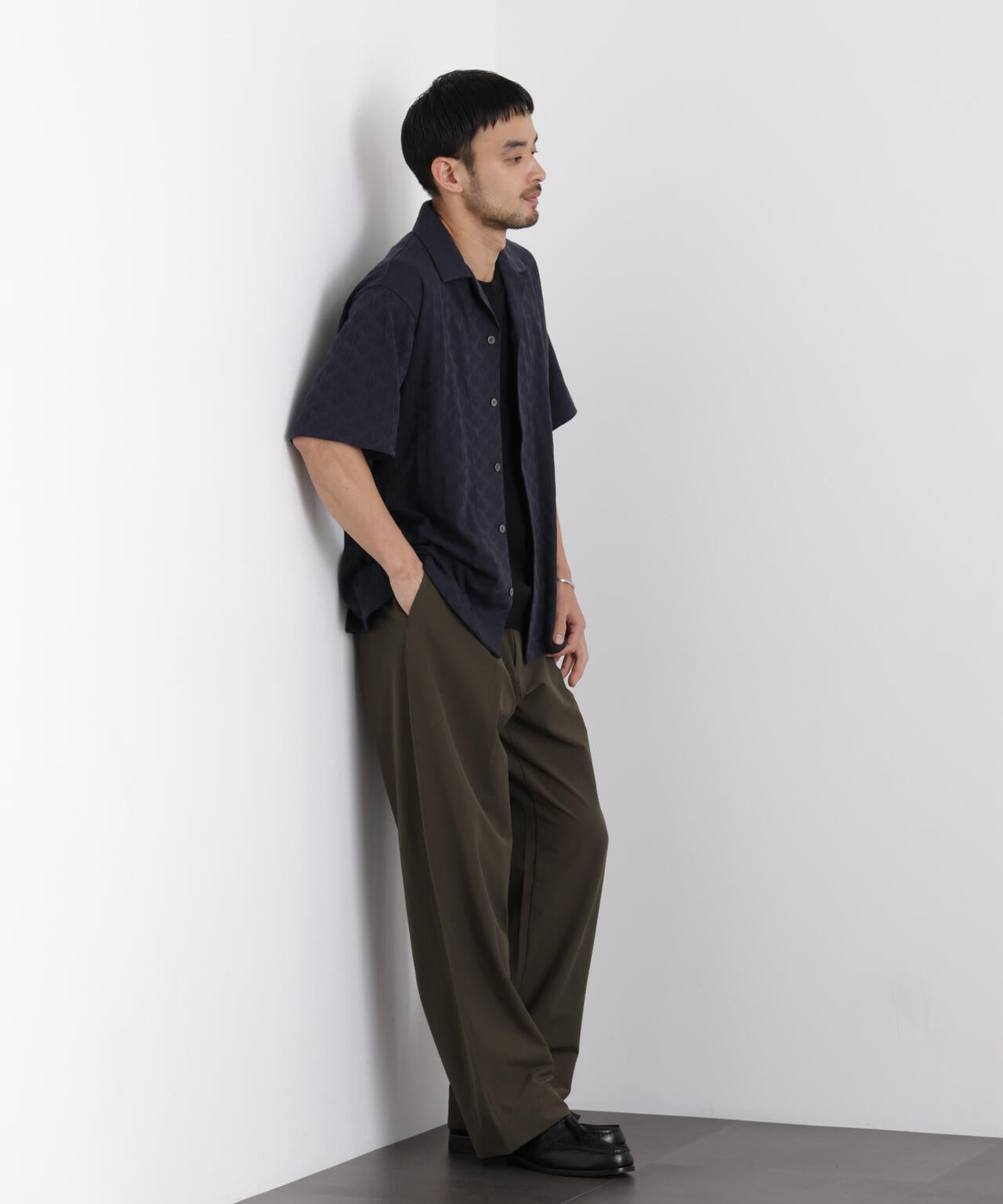 WEB限定/ジャガードオープンカラーシャツ 半袖