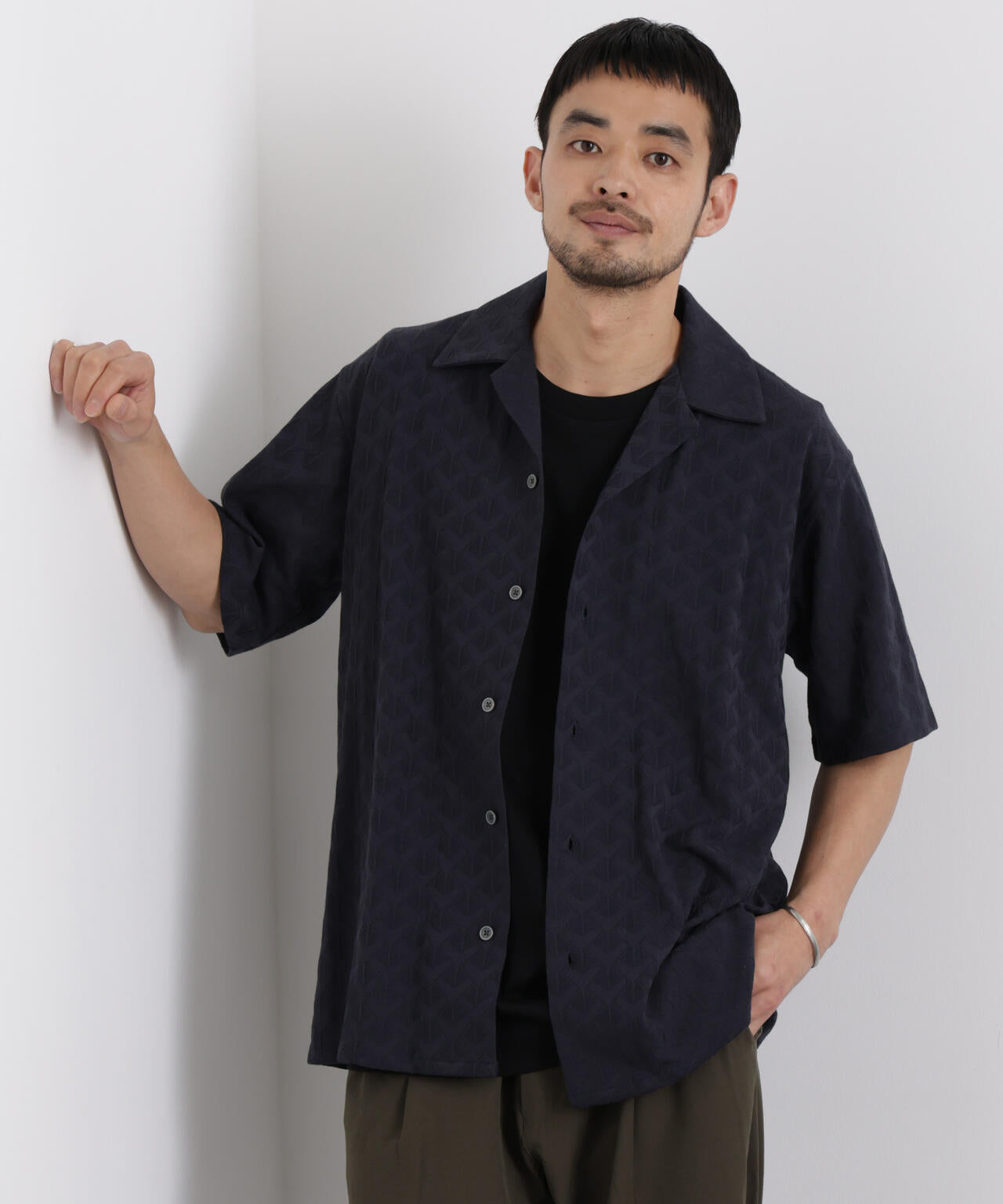WEB限定/ジャガードオープンカラーシャツ 半袖