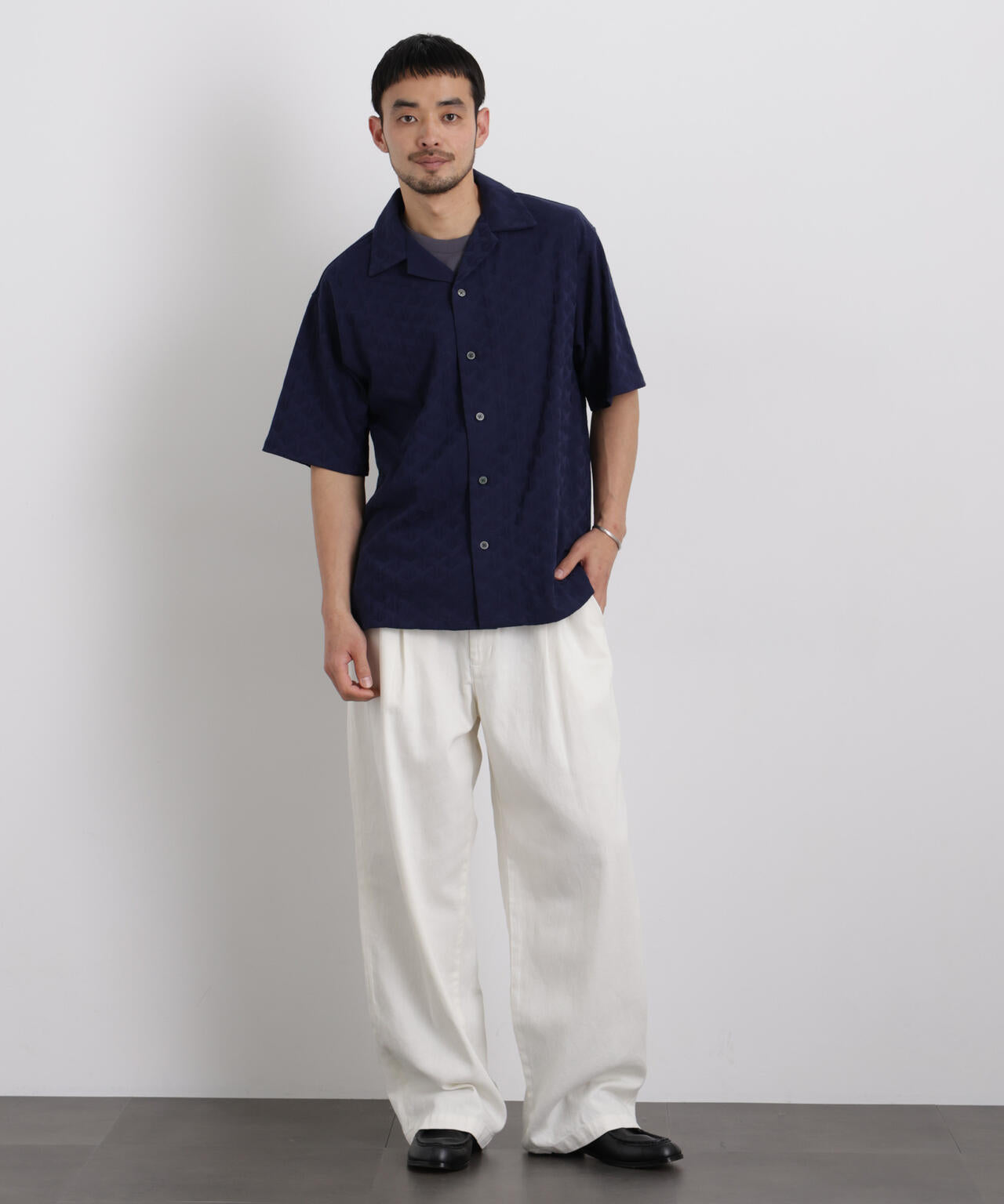 WEB限定/ジャガードオープンカラーシャツ 半袖