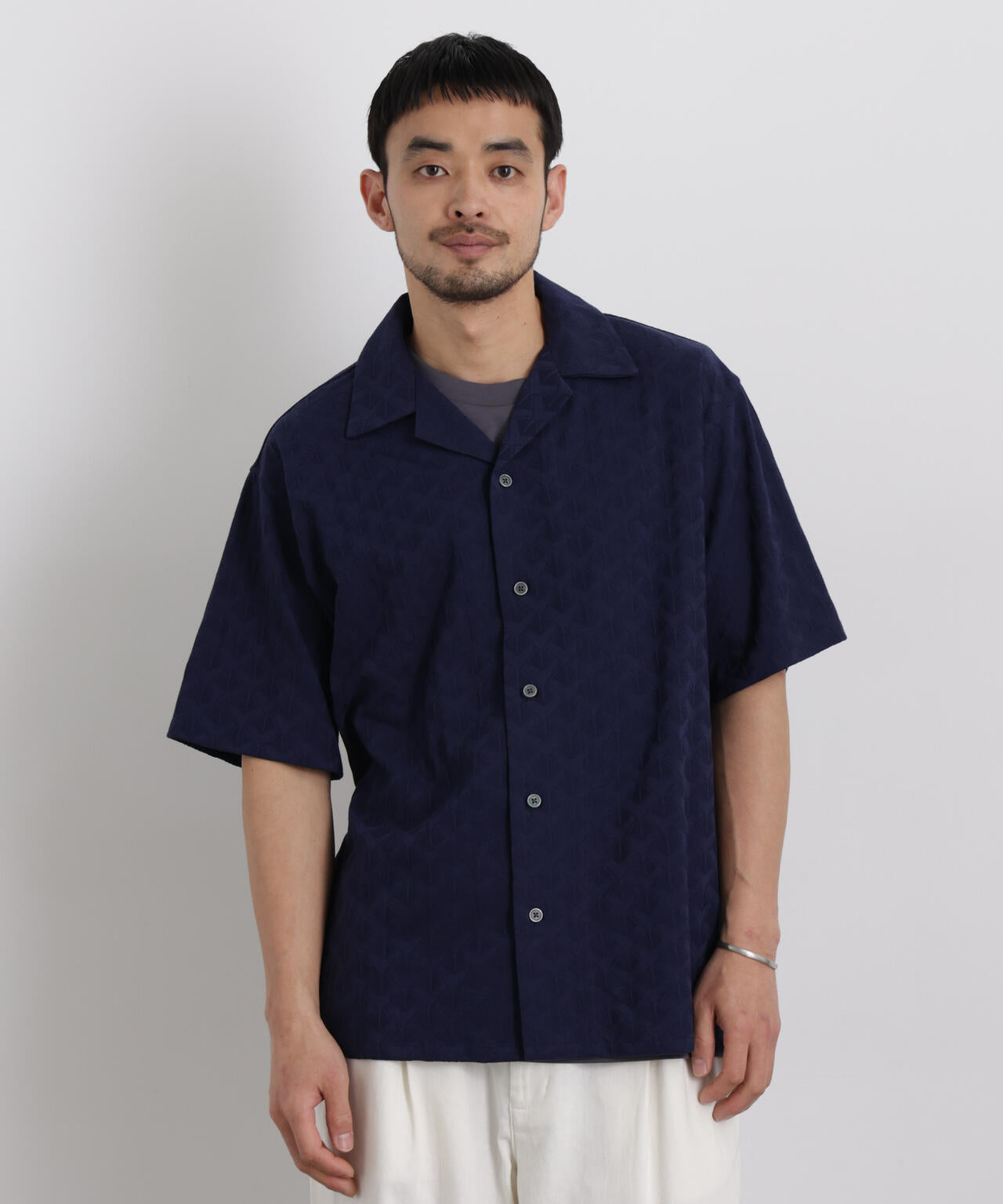 WEB限定/ジャガードオープンカラーシャツ 半袖