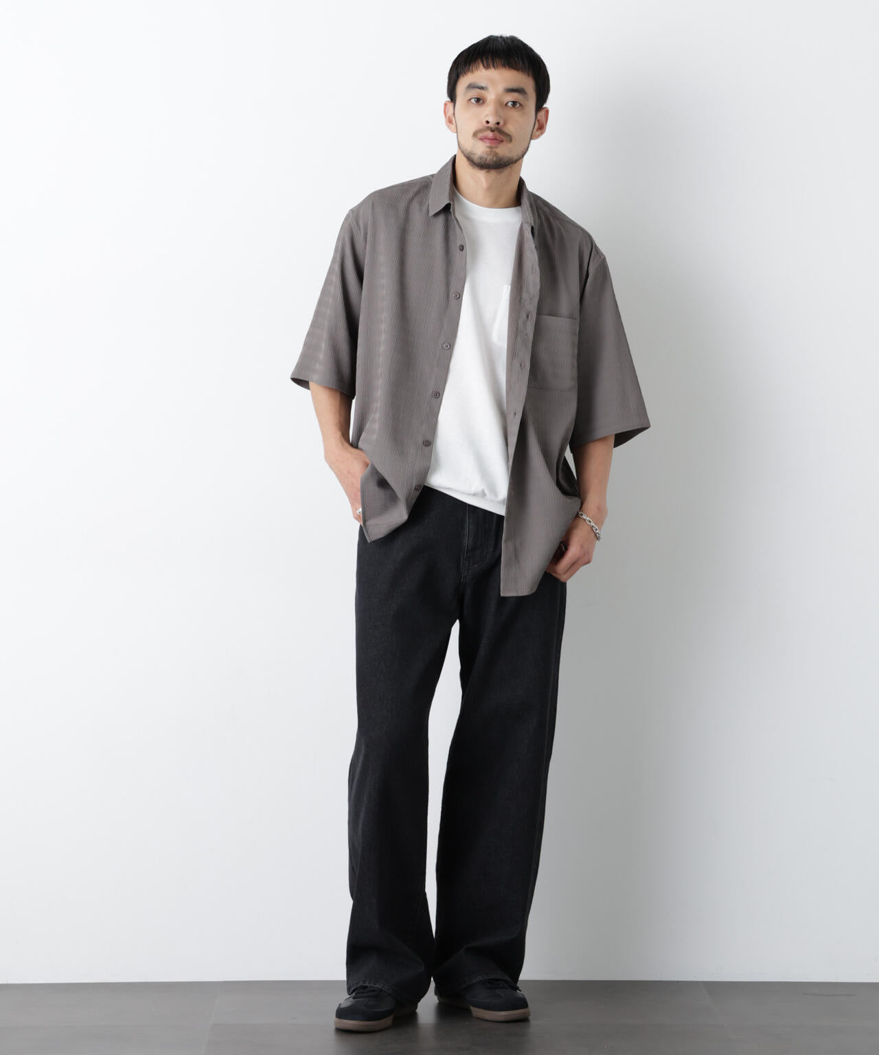 ストライプクレープシャツ半袖