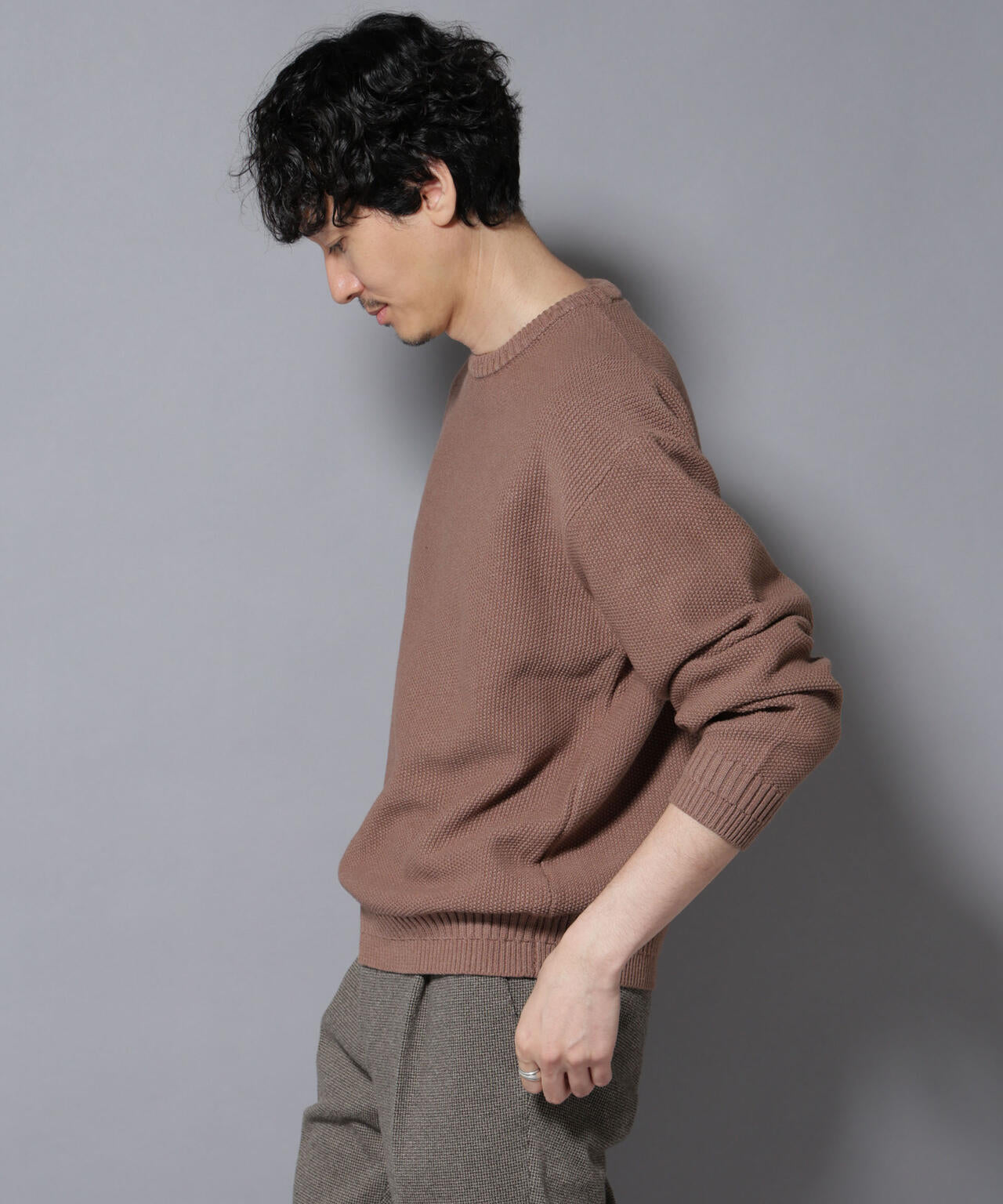 コットンMIXバルキーカノコクルーネックニット
