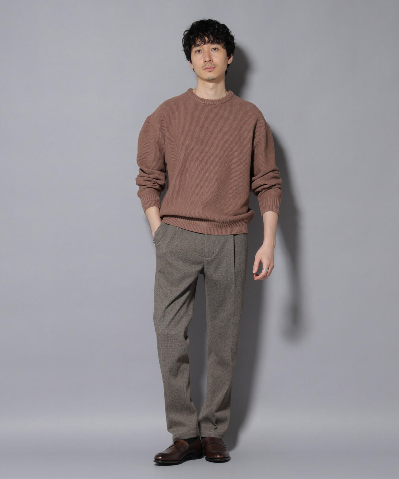 コットンMIXバルキーカノコクルーネックニット