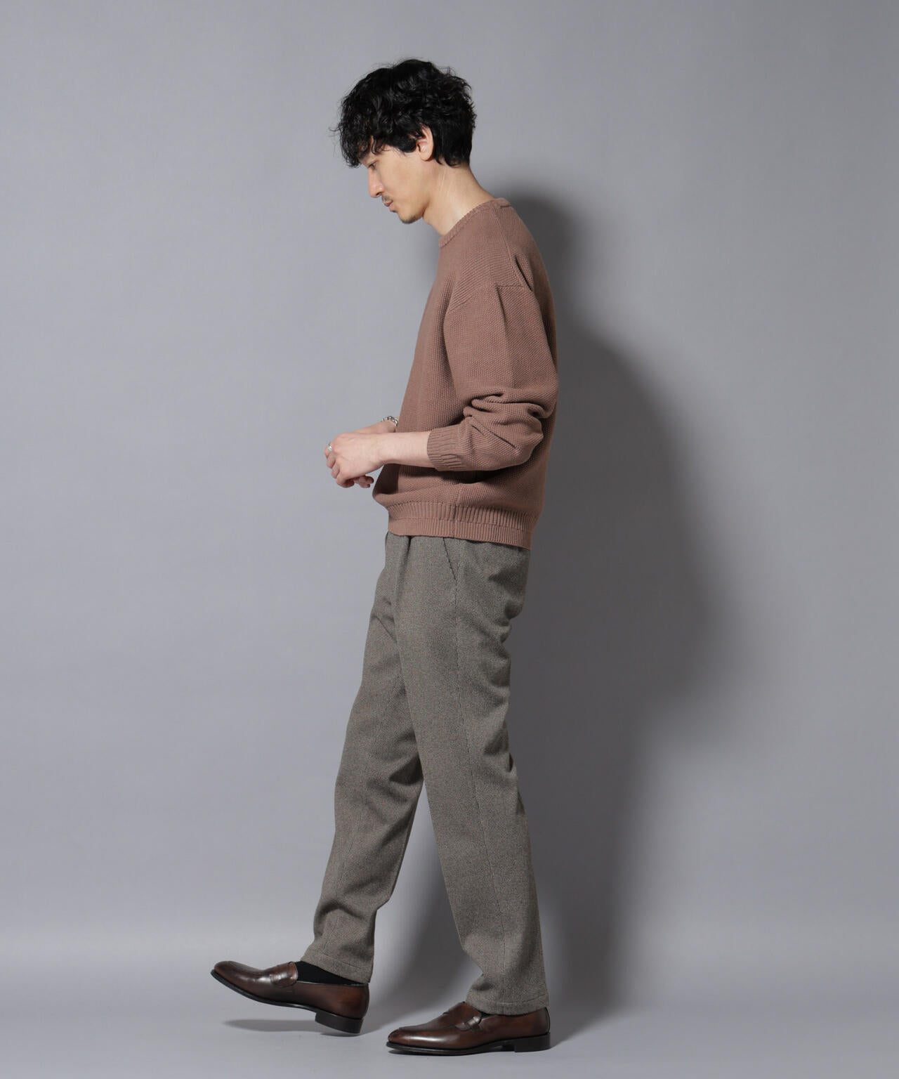 コットンMIXバルキーカノコクルーネックニット