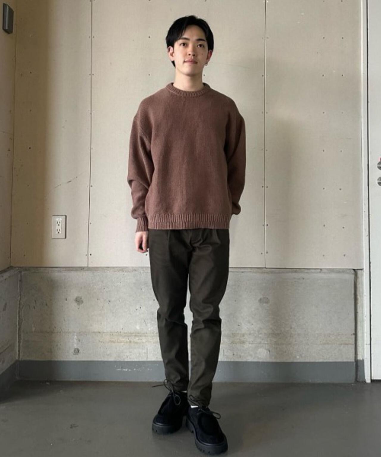 コットンMIXバルキーカノコクルーネックニット