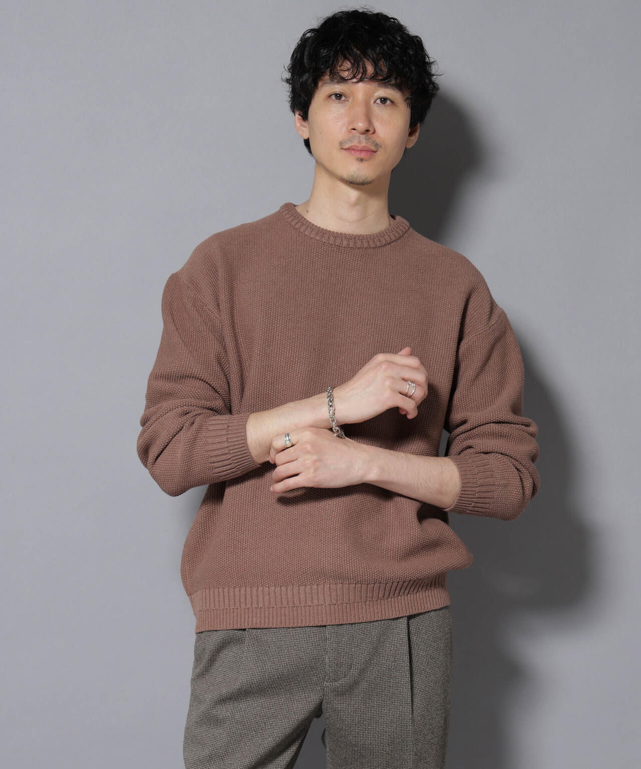 コットンMIXバルキーカノコクルーネックニット