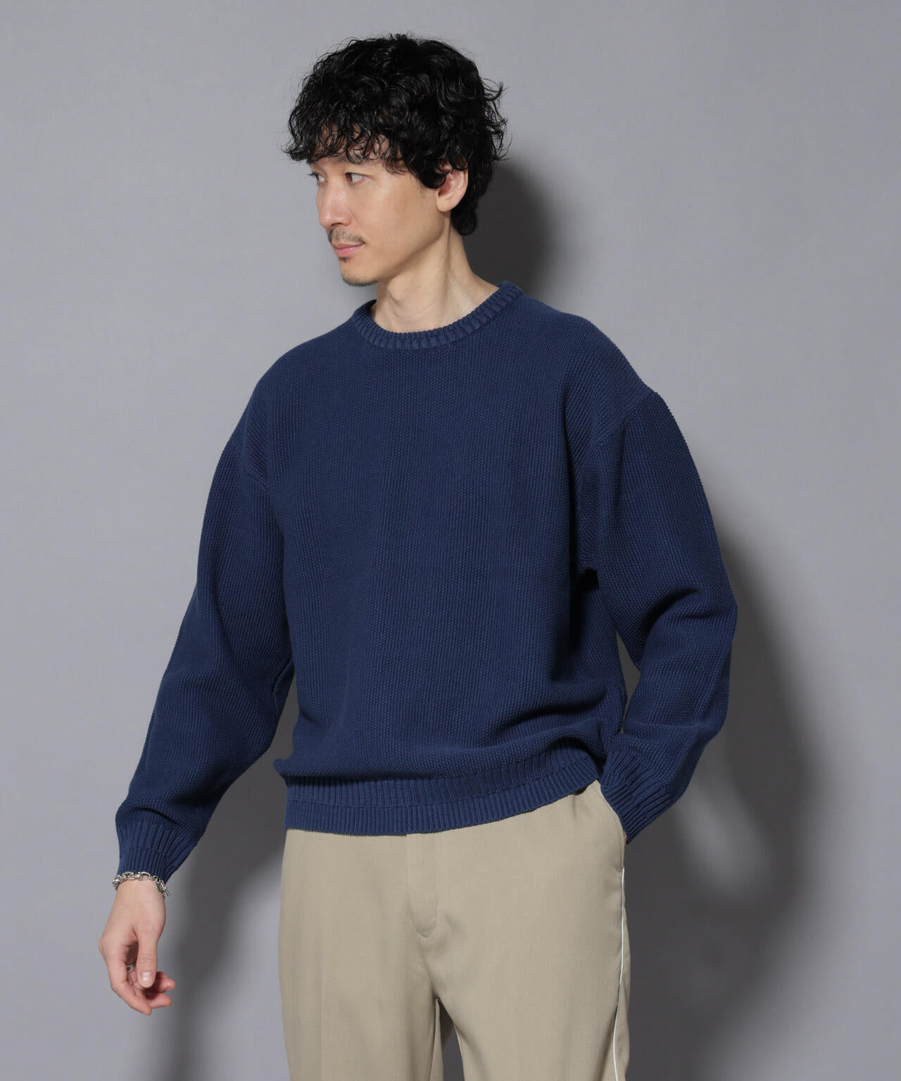 コットンMIXバルキーカノコクルーネックニット