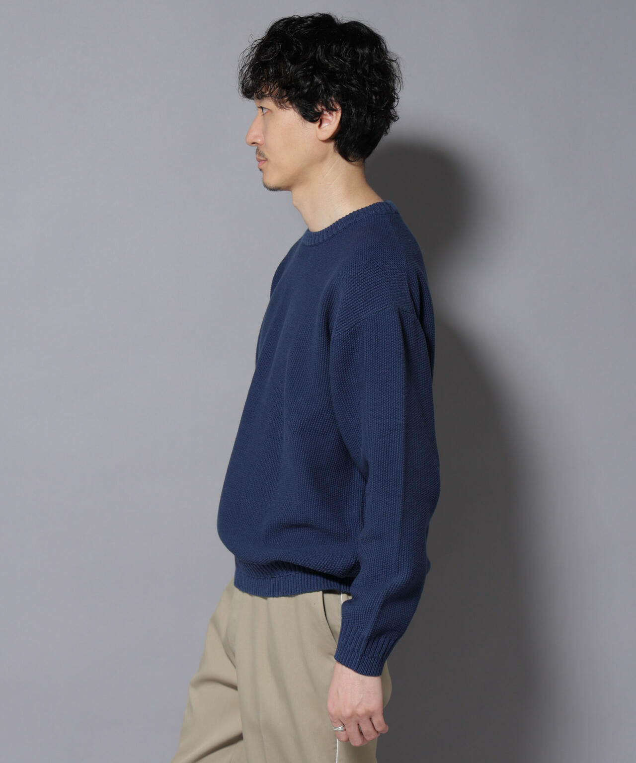 コットンMIXバルキーカノコクルーネックニット