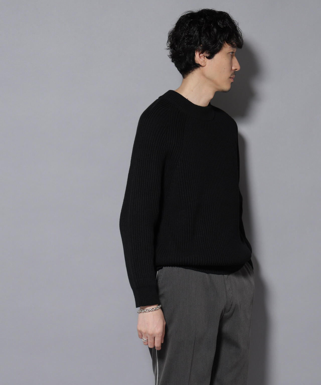 コットンMIXバルキーモックネックニット