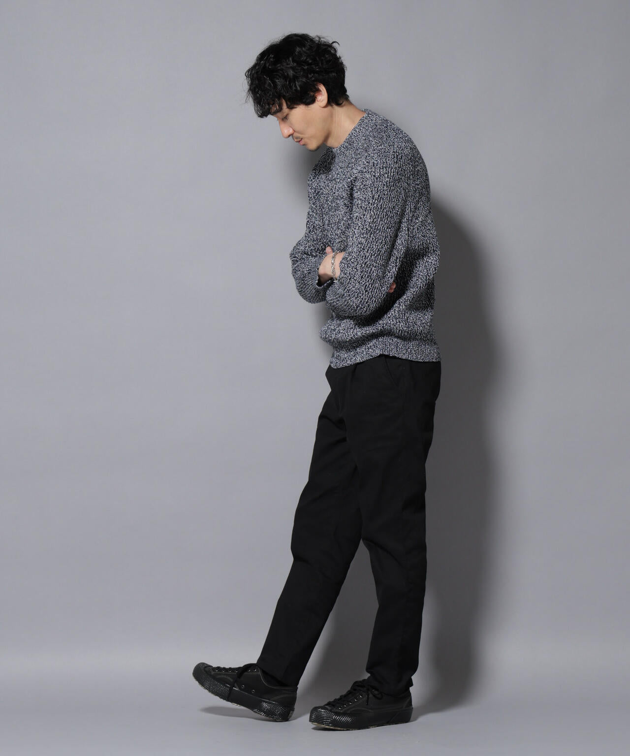 コットンMIXバルキーモックネックニット