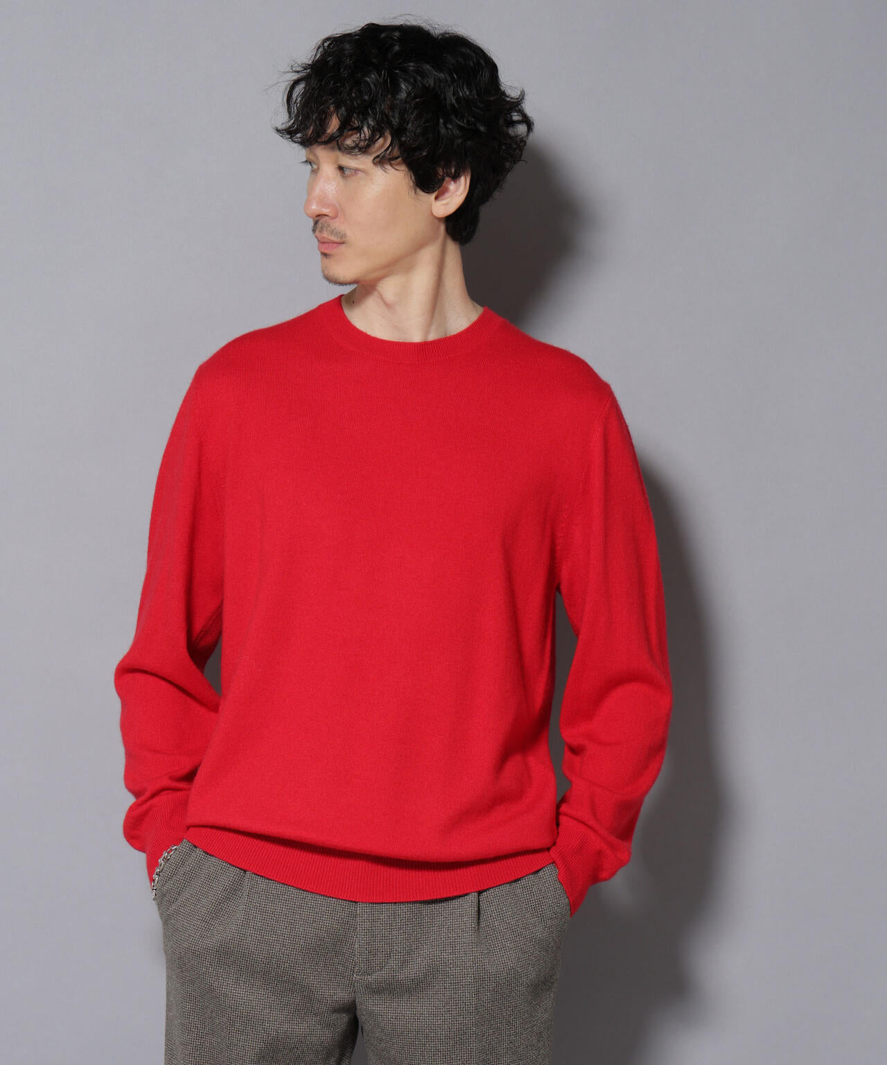 カシミヤミックスクルーネックニット