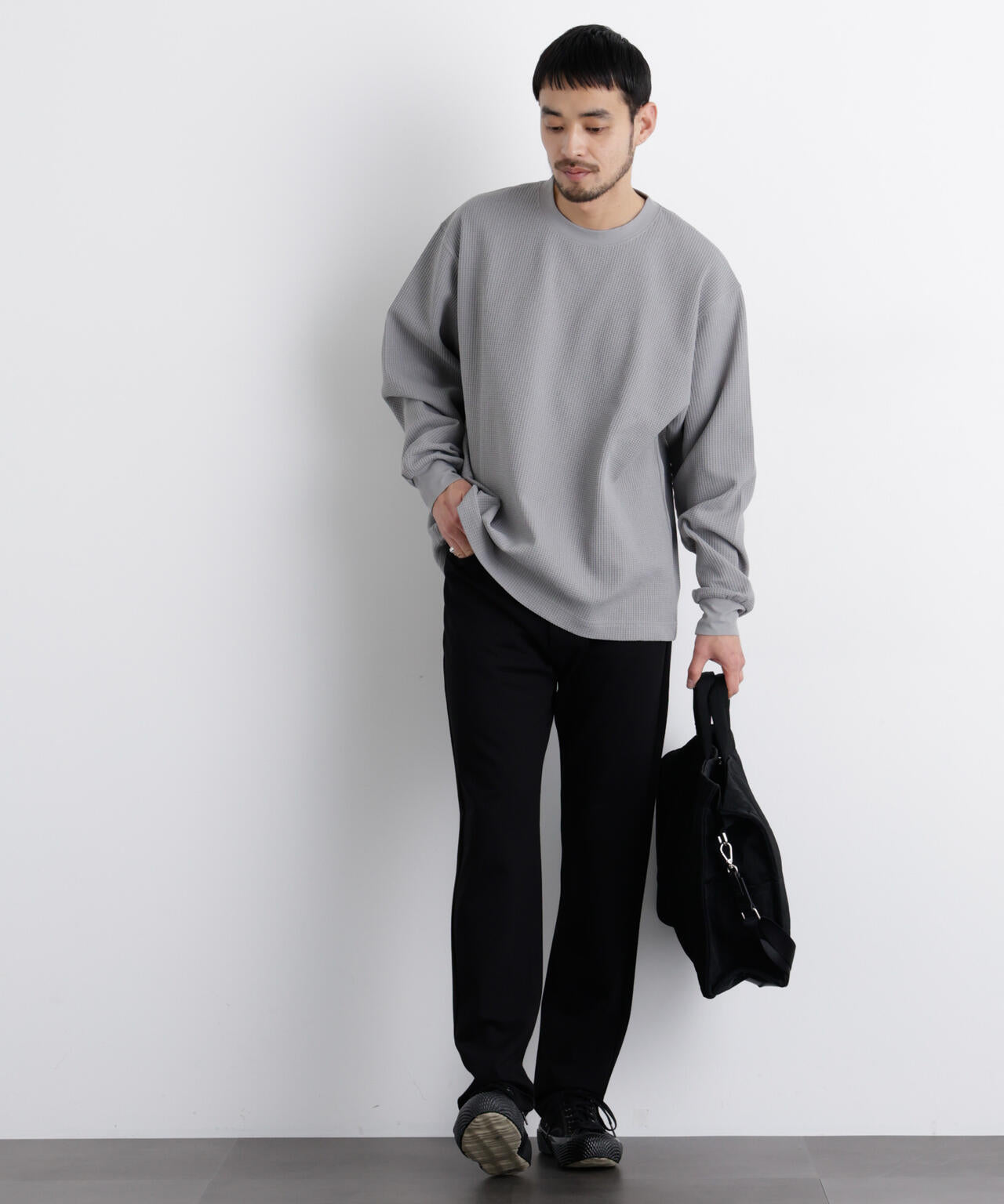 ワッフルプルオーバーTシャツ 長袖
