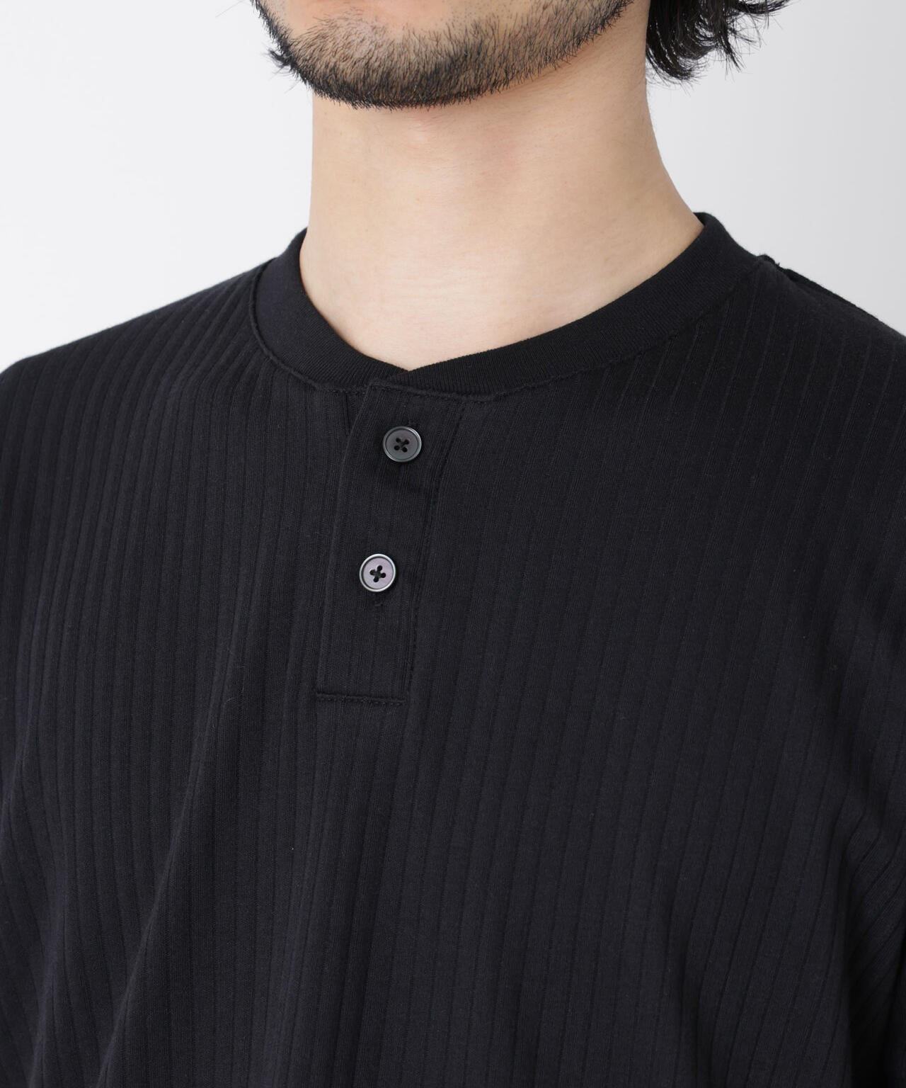 ワイドリブスタンダードヘンリーネックTシャツ 半袖