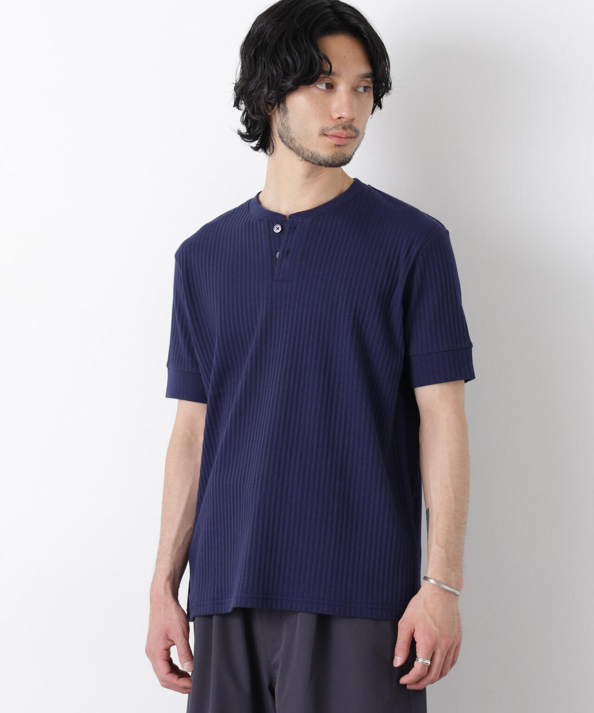 ワイドリブスタンダードヘンリーネックTシャツ 半袖