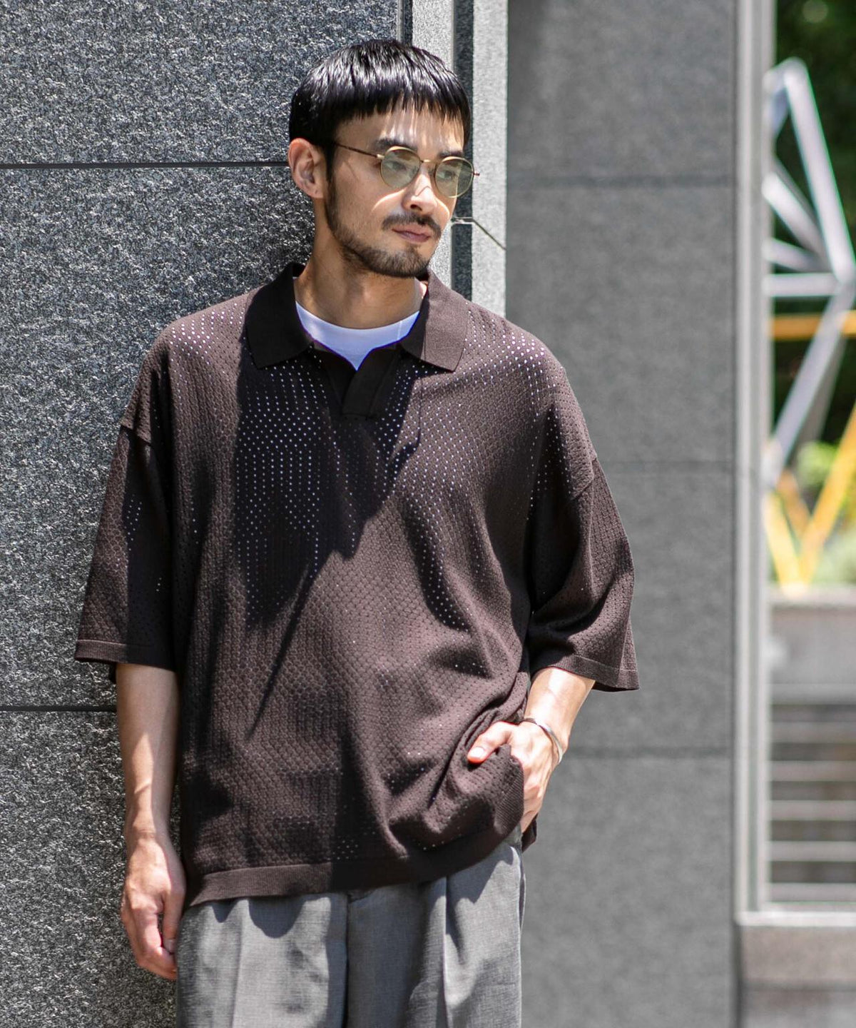 スキッパーテックニットポロシャツ/半袖