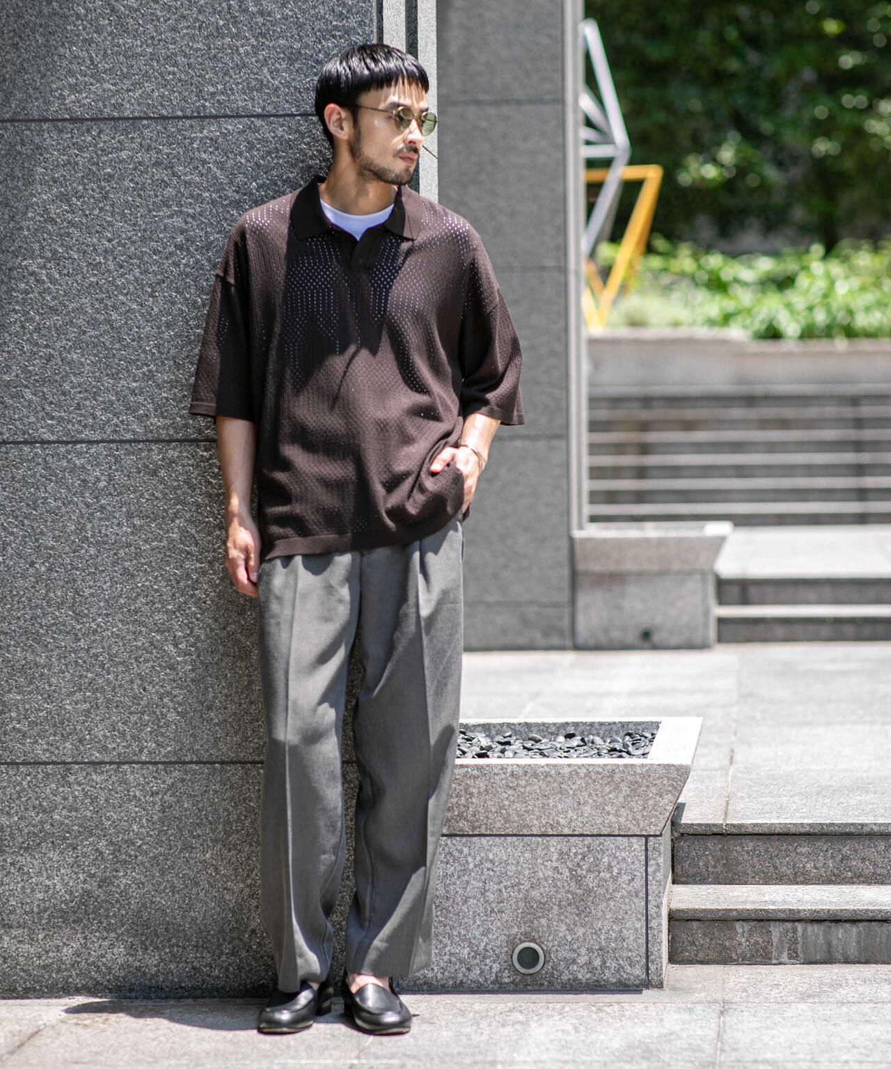 WEB限定/スキッパーテックニットポロシャツ/半袖