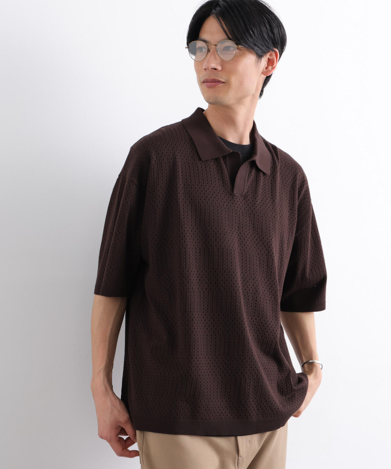WEB限定/スキッパーテックニットポロシャツ/半袖