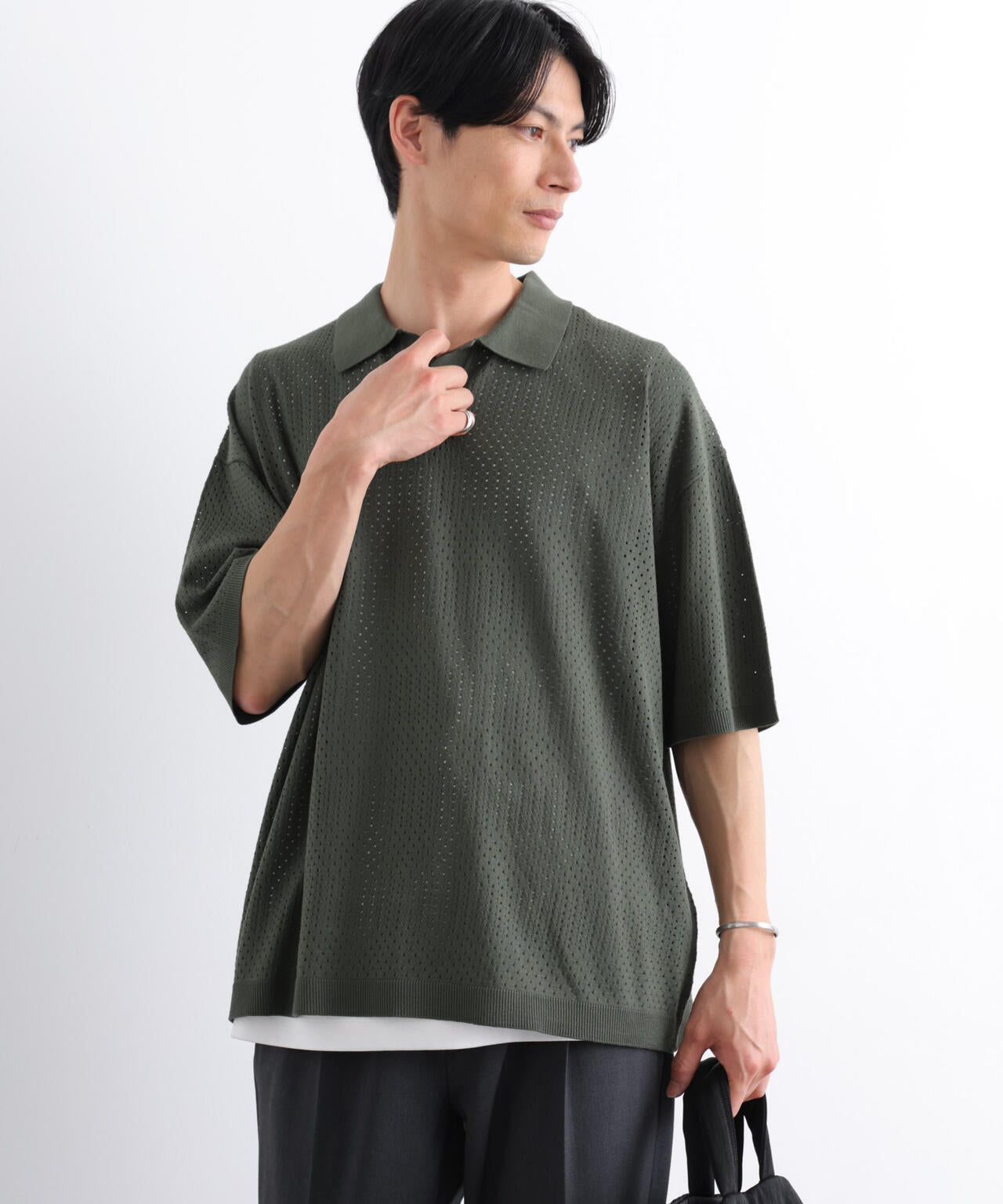 WEB限定/スキッパーテックニットポロシャツ/半袖