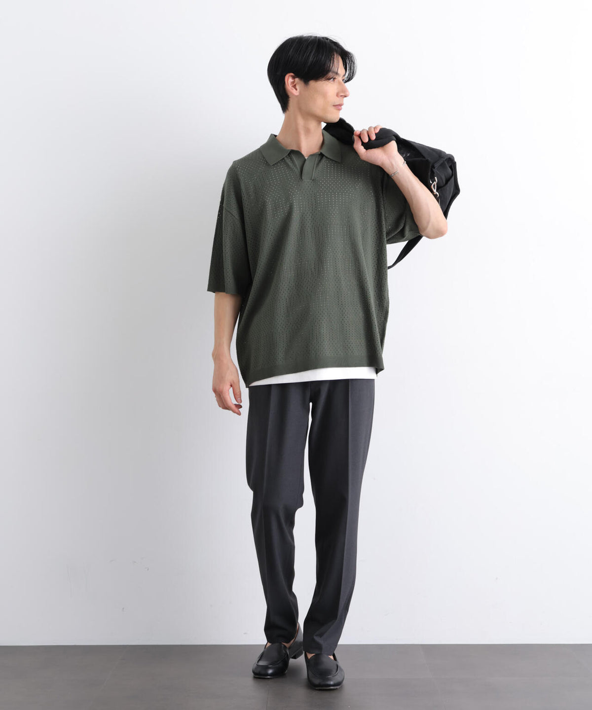 スキッパーテックニットポロシャツ/半袖