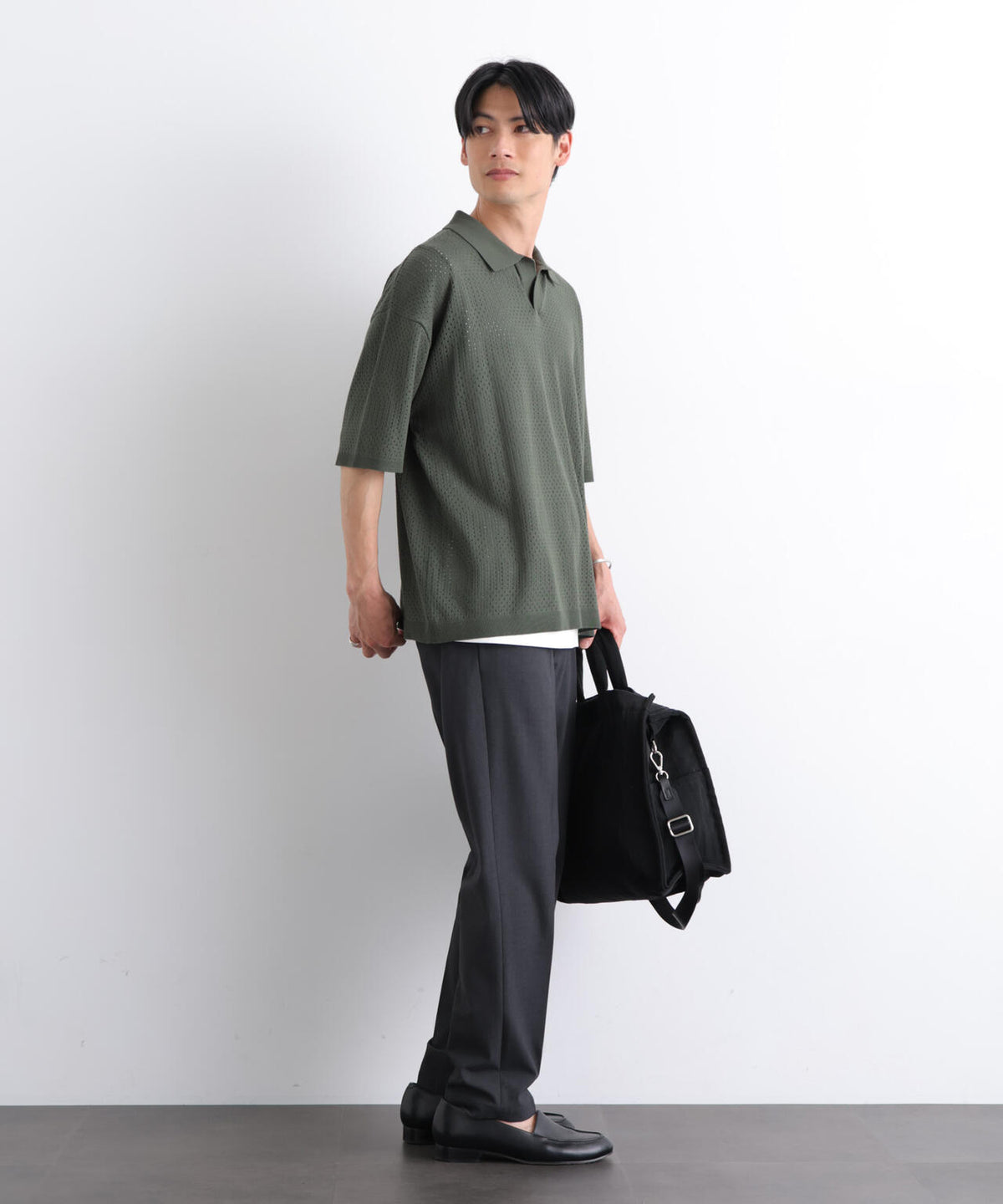 スキッパーテックニットポロシャツ/半袖