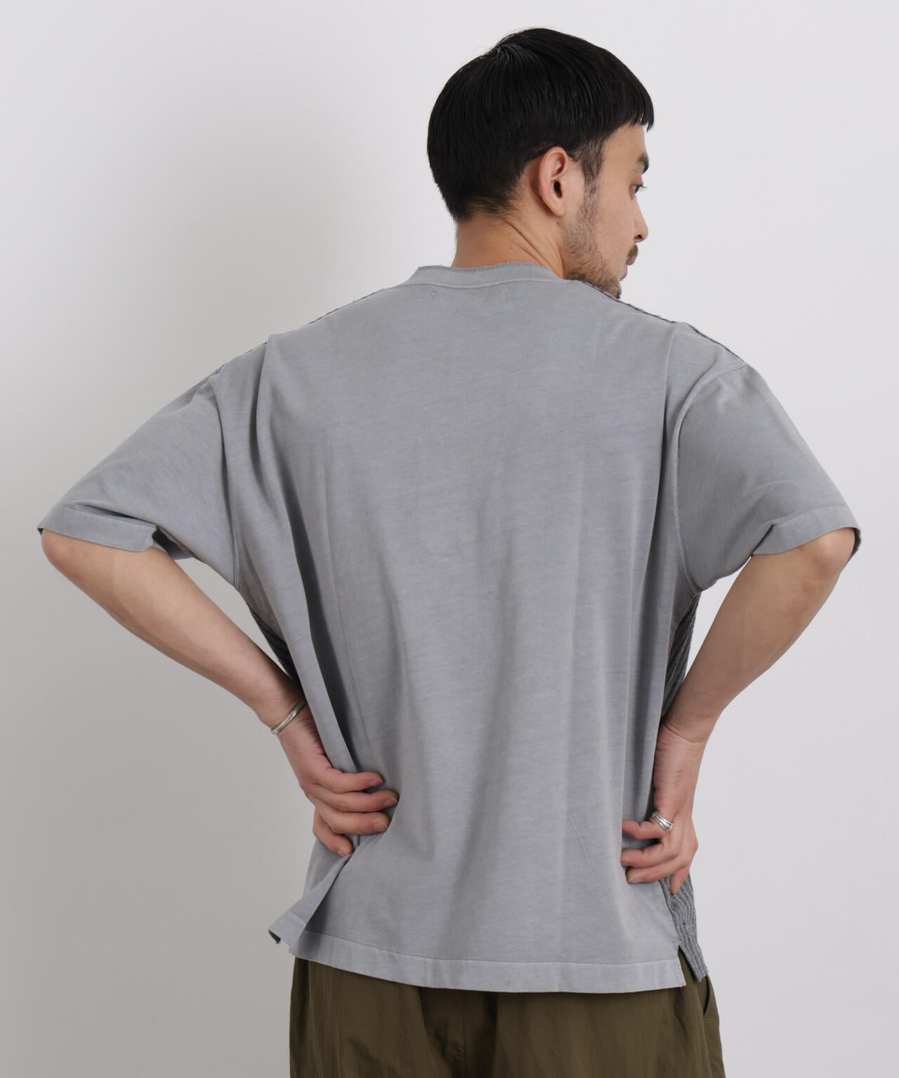 オーバーダイジャガードストライプヘンリーTシャツ 半袖