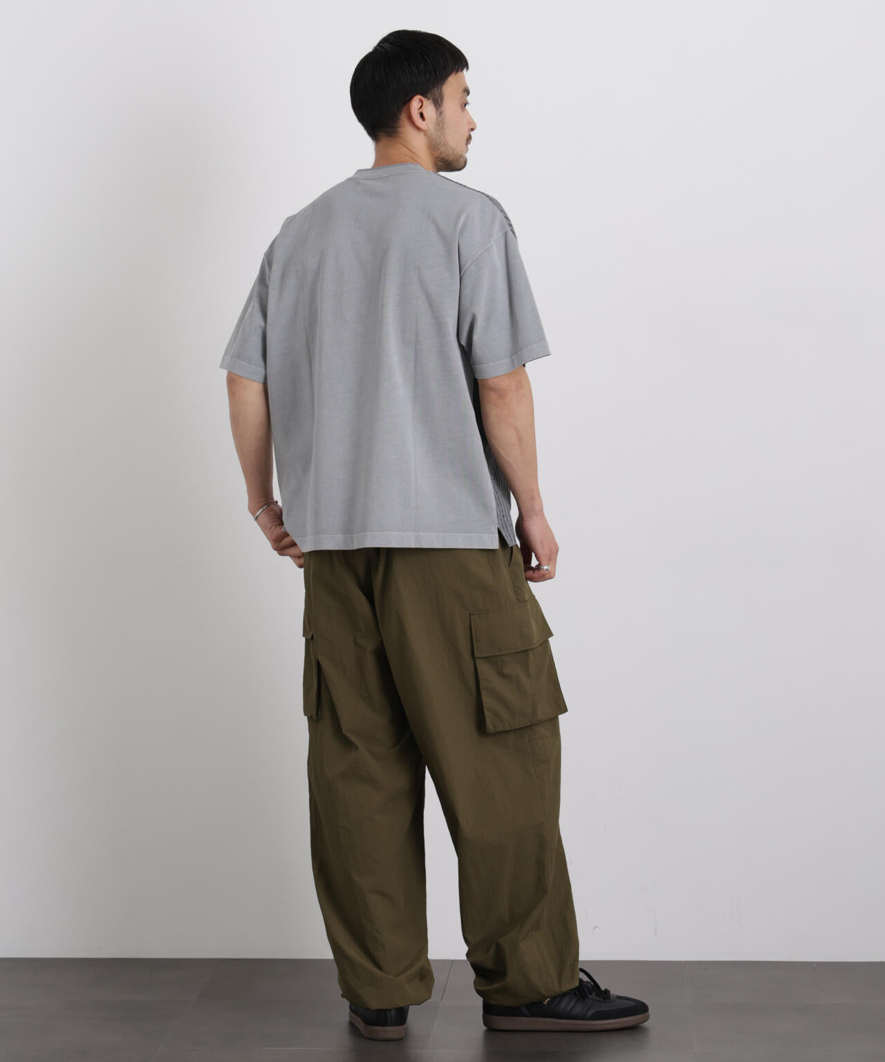 オーバーダイジャガードストライプヘンリーTシャツ 半袖