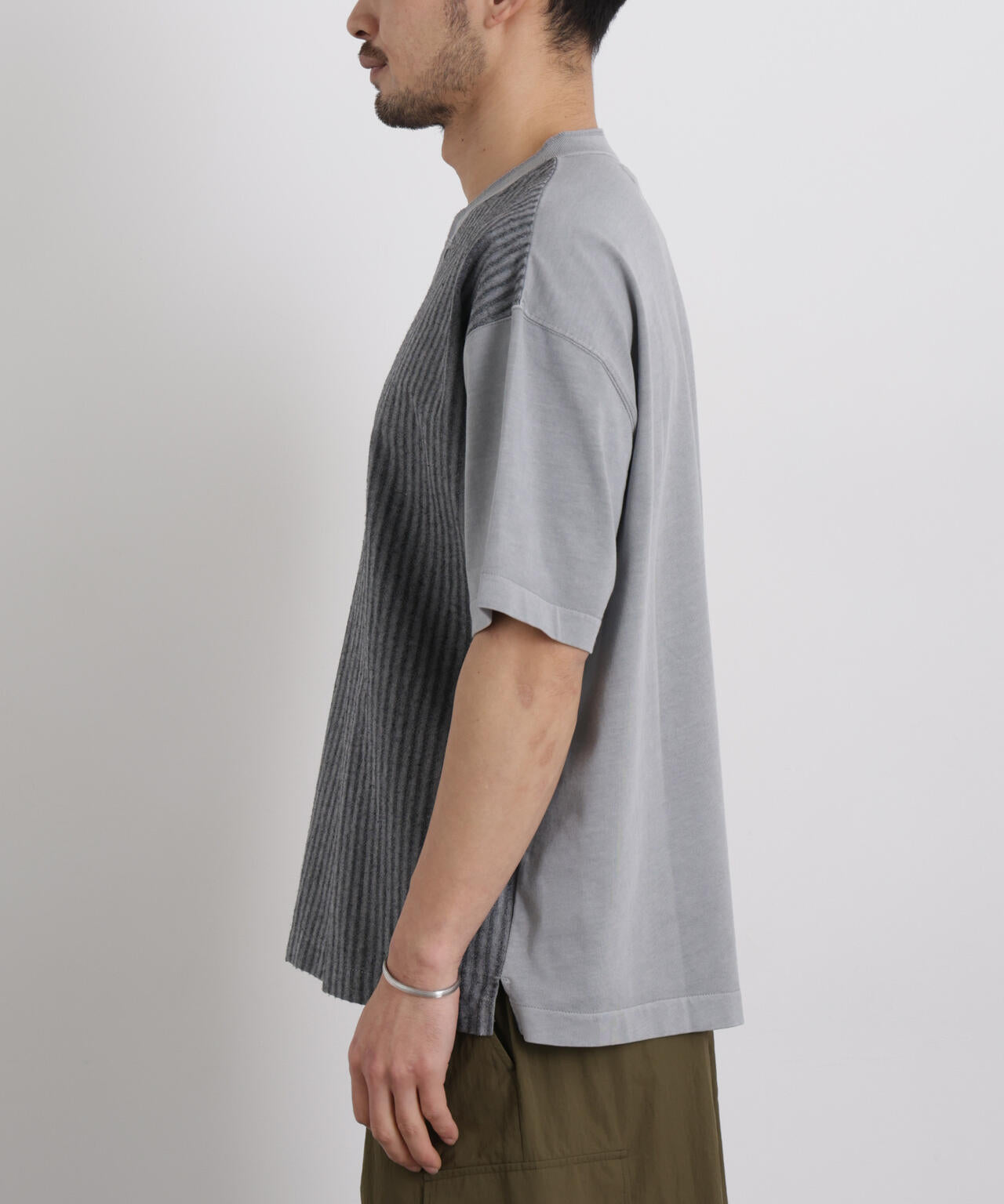 オーバーダイジャガードストライプヘンリーTシャツ 半袖