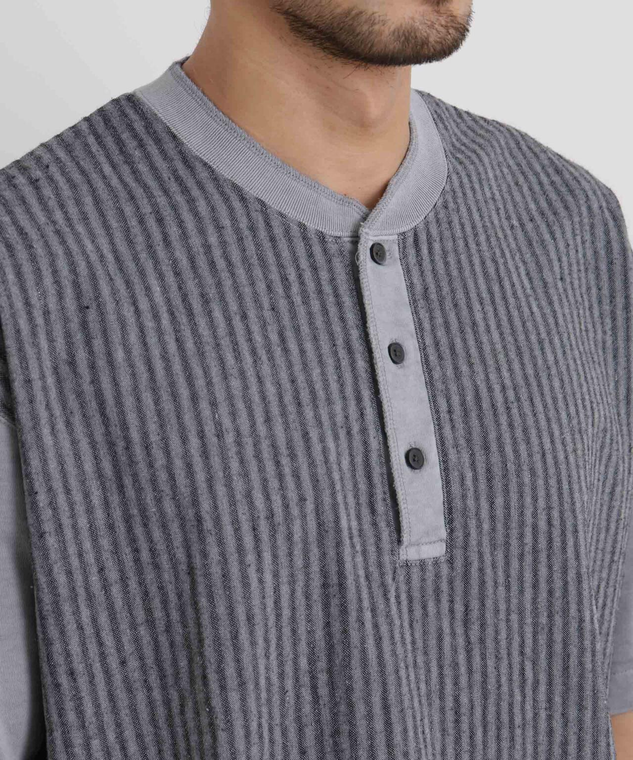 オーバーダイジャガードストライプヘンリーTシャツ 半袖