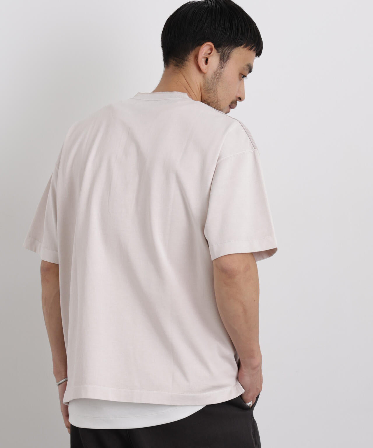 オーバーダイジャガードストライプヘンリーTシャツ 半袖