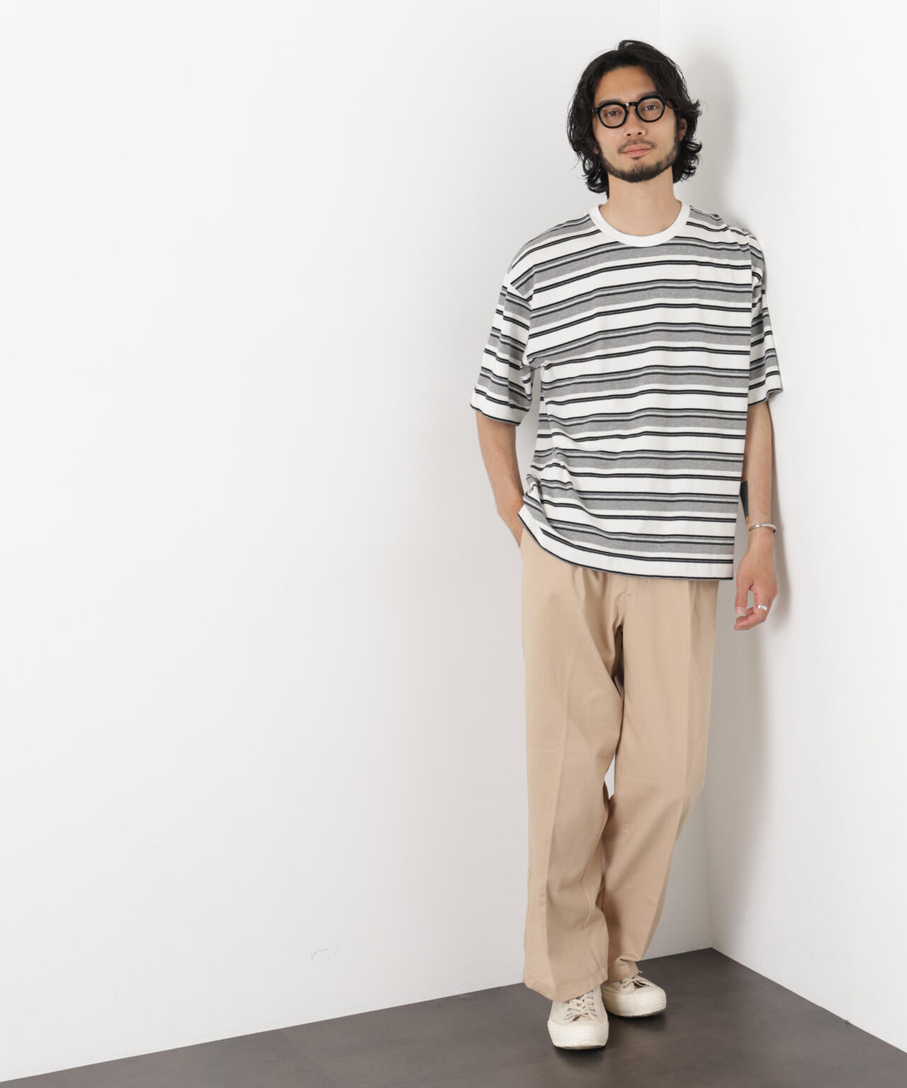 コーマコットンランダムボーダーTシャツ