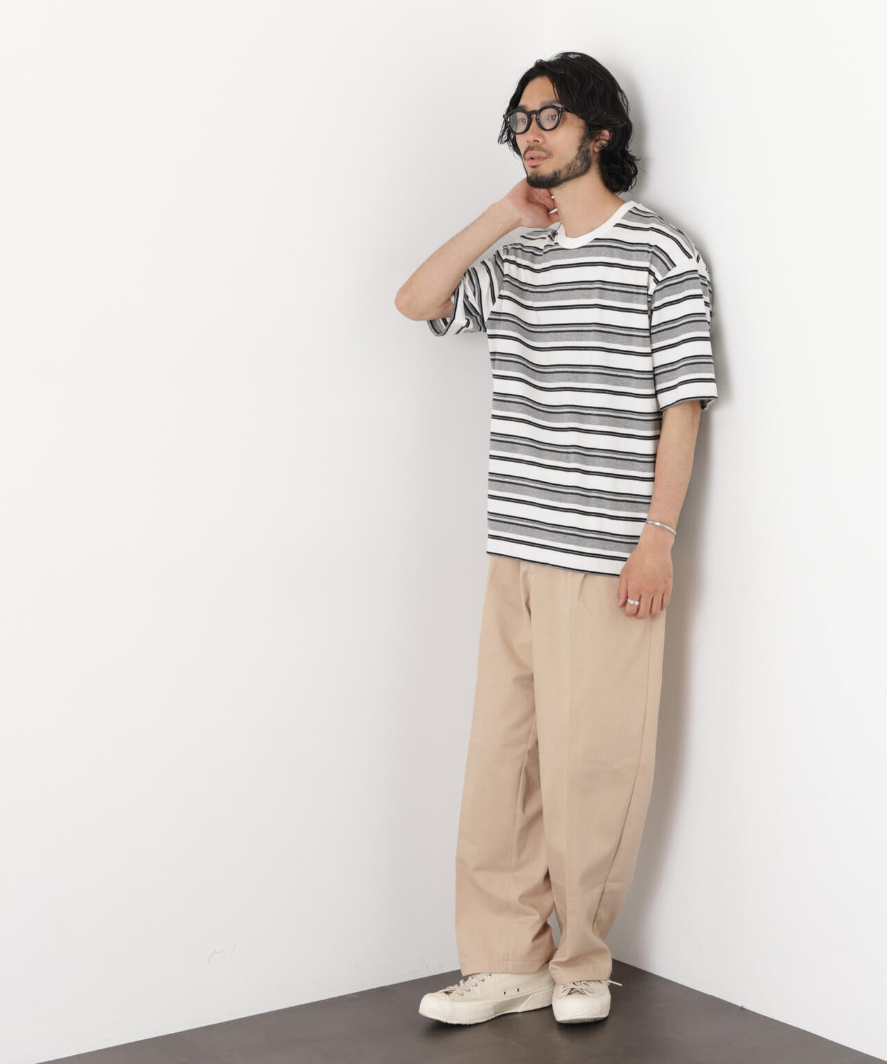 コーマコットンランダムボーダーTシャツ