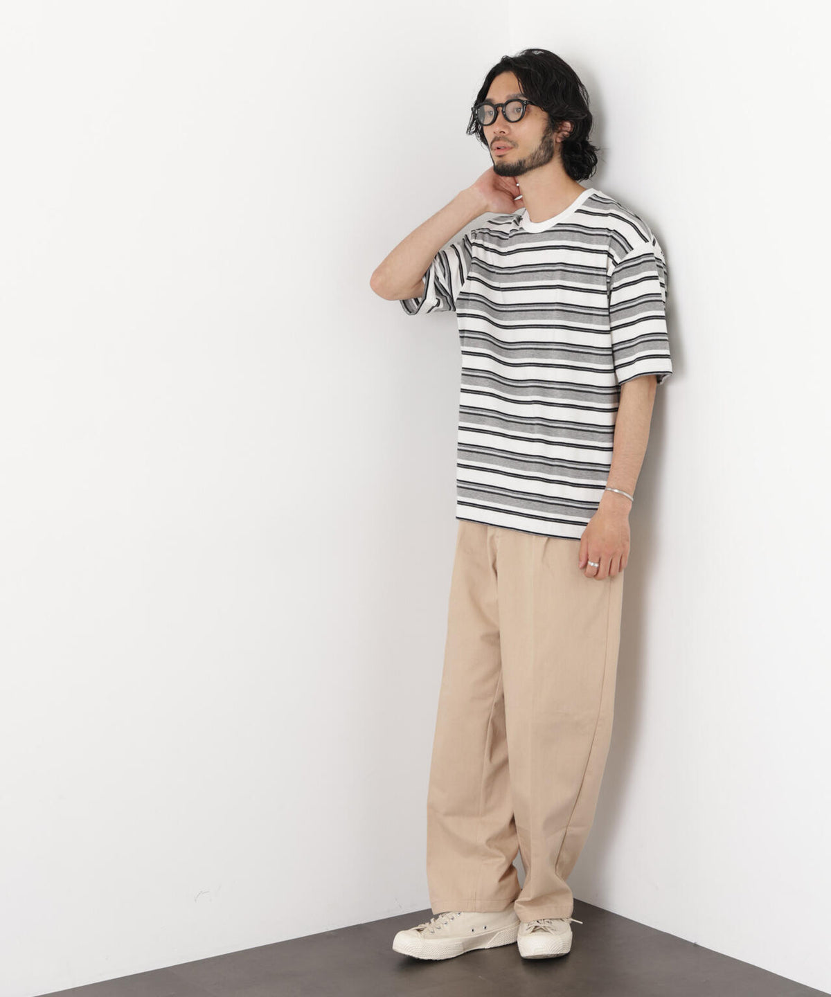 コーマコットンランダムボーダーTシャツ