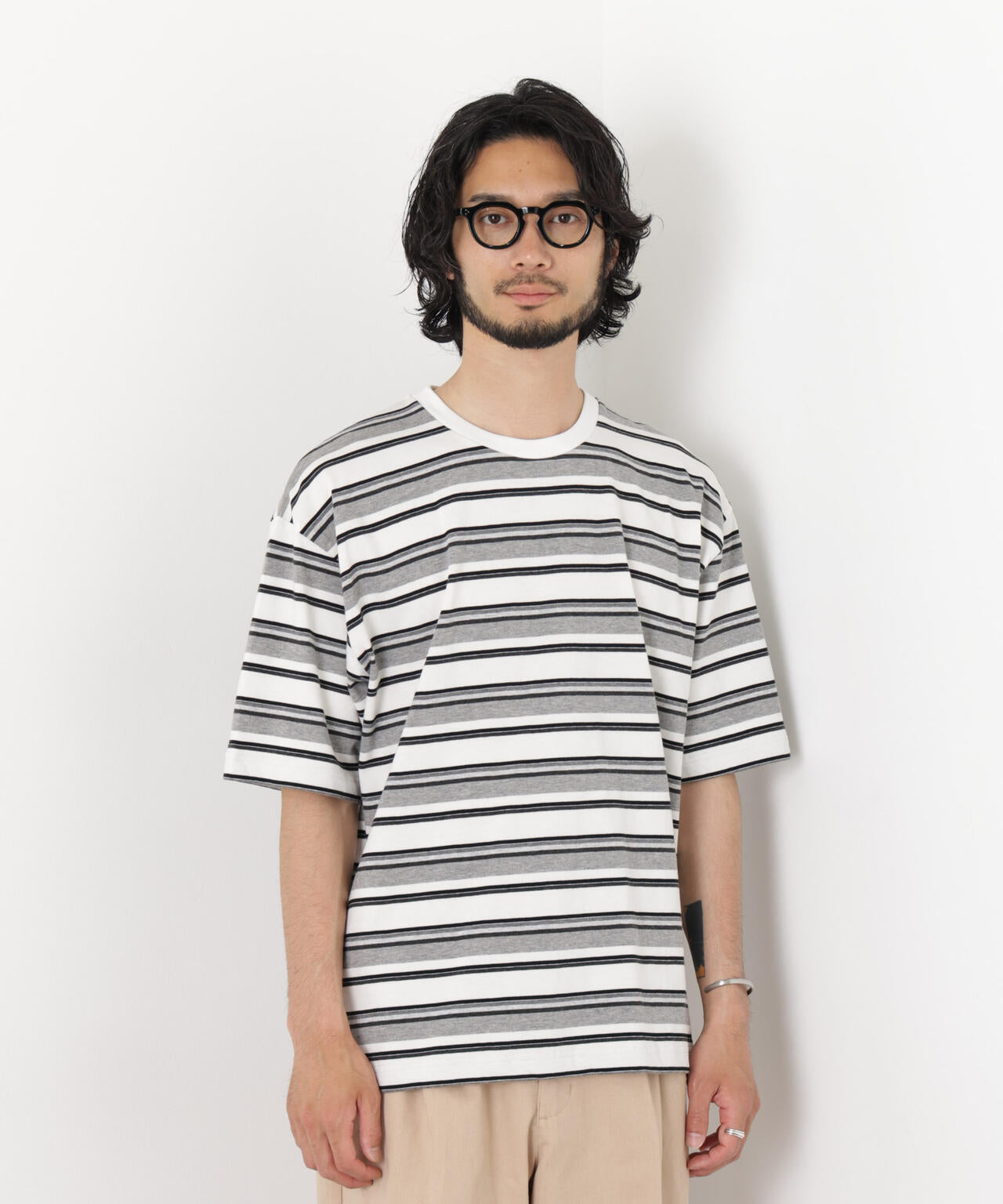 コーマコットンランダムボーダーTシャツ