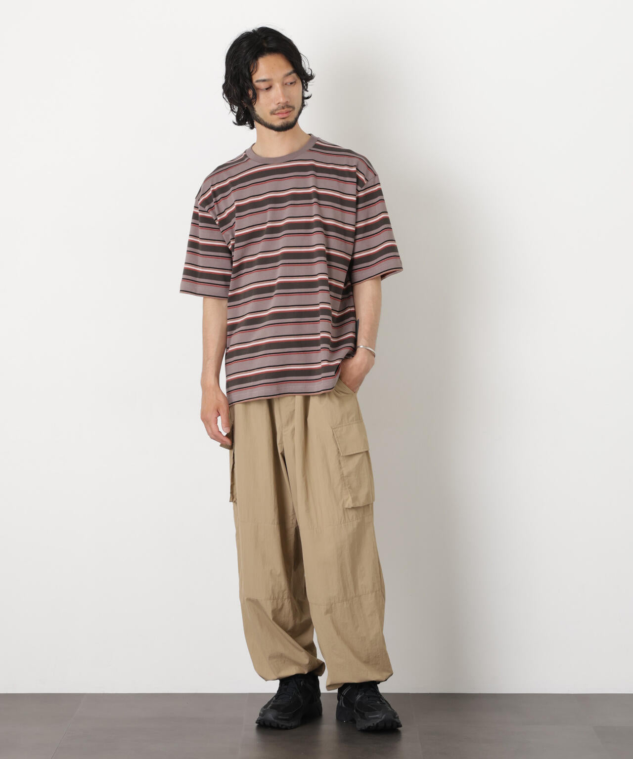 コーマコットンランダムボーダーTシャツ
