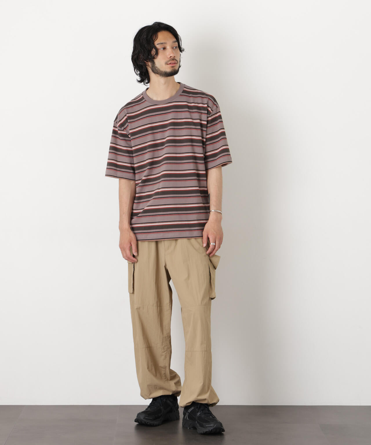 コーマコットンランダムボーダーTシャツ